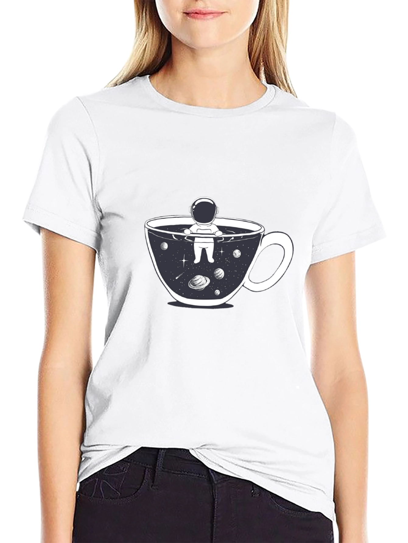 Black Astronaut Coffee Cup T-Shirt - Space Lover Tee view 9