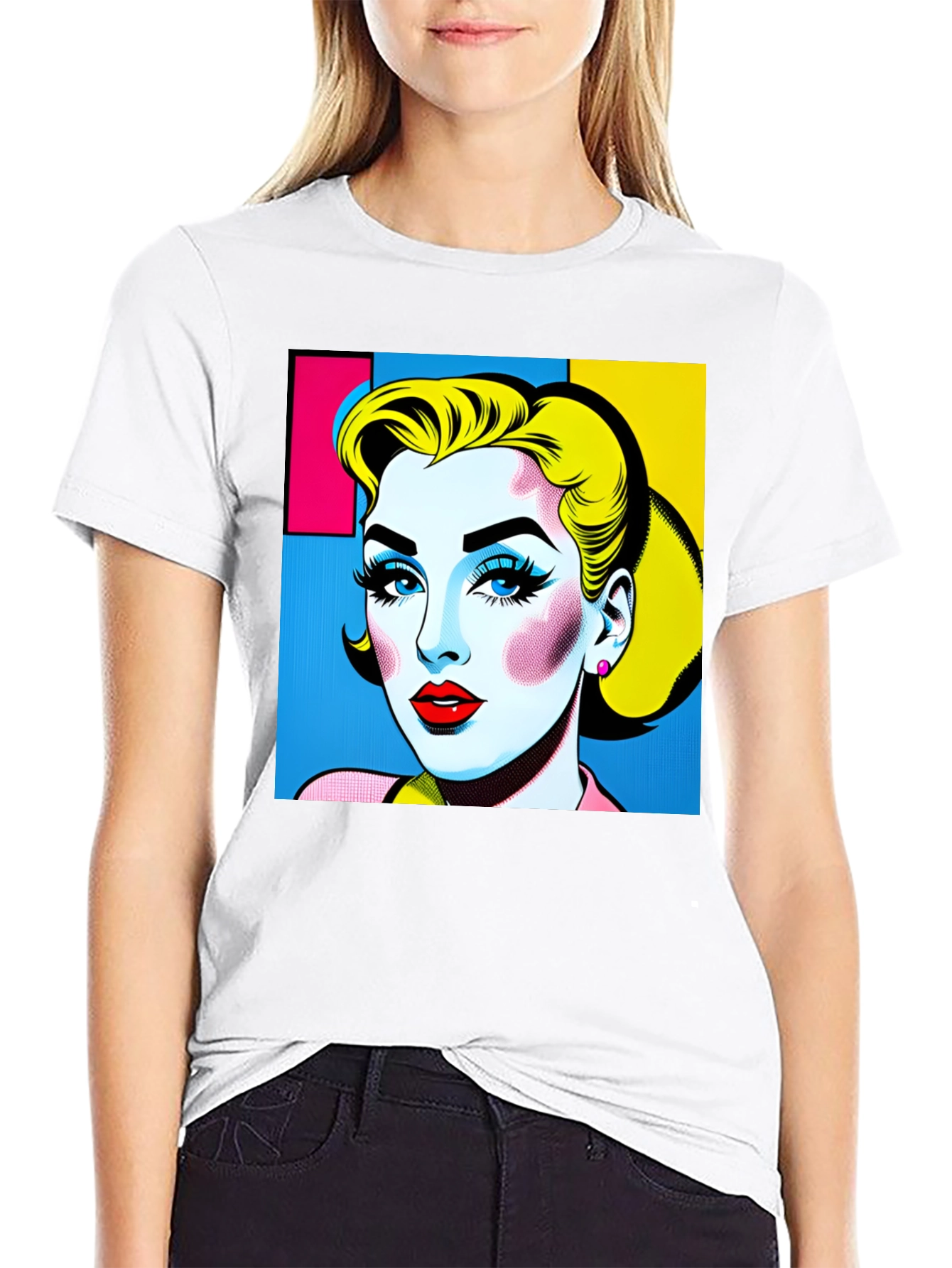 Black Pop Art Woman Graphic Black T-Shirt view 9