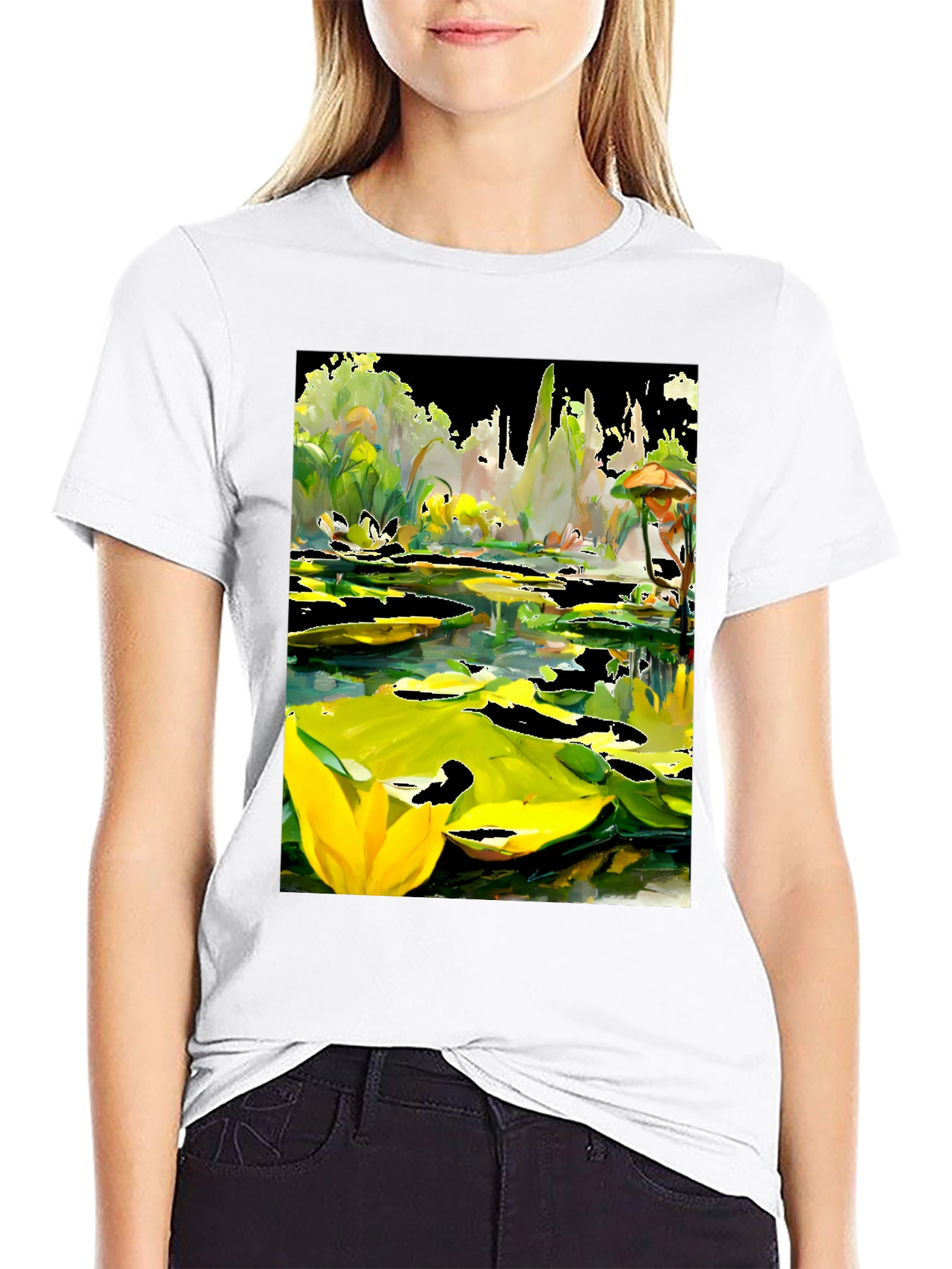 Black Lily Pond T-Shirt - Unique Artistic Design view 9