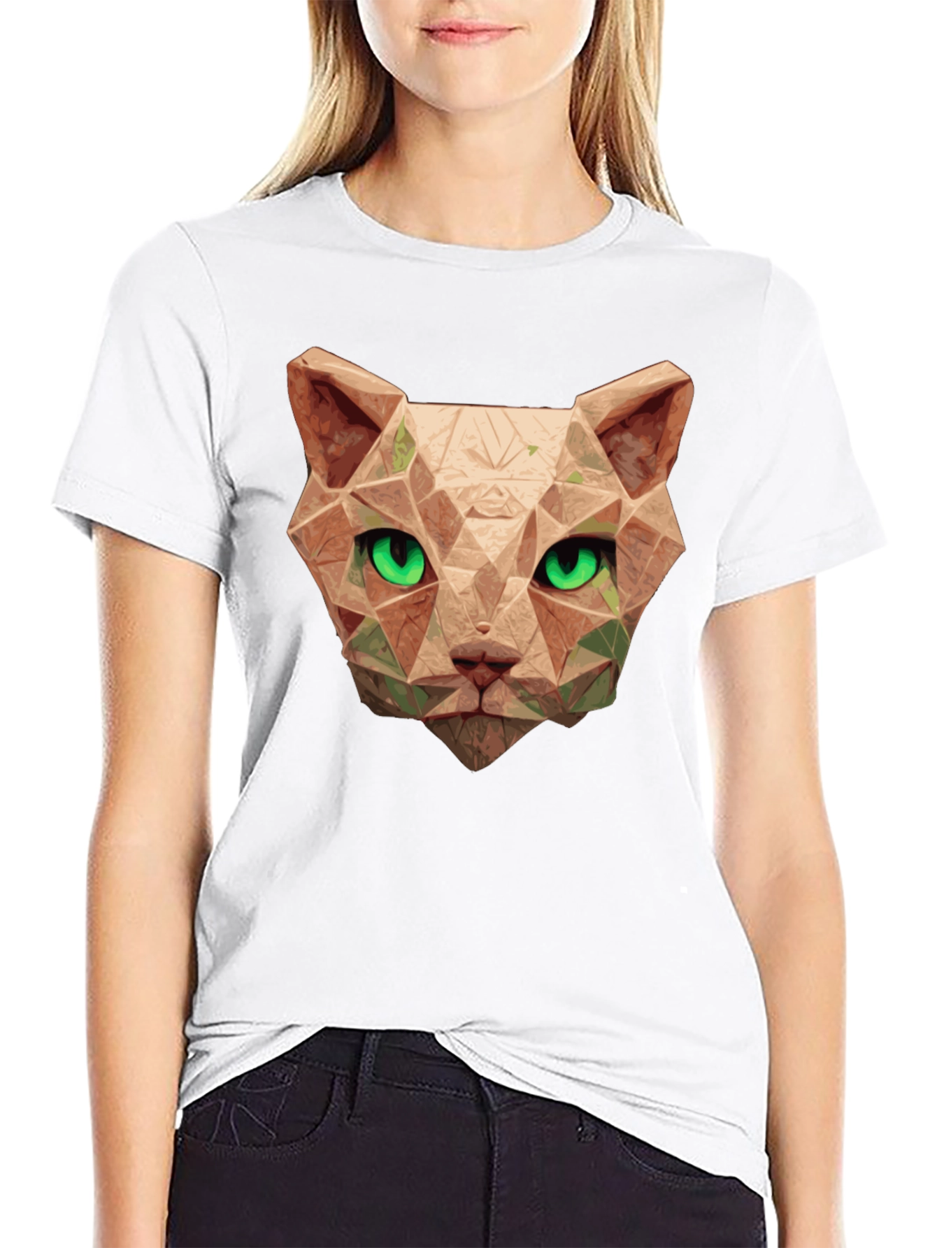 Black Geometric Cat Head T-Shirt - Stylish Graphic Tee view 9