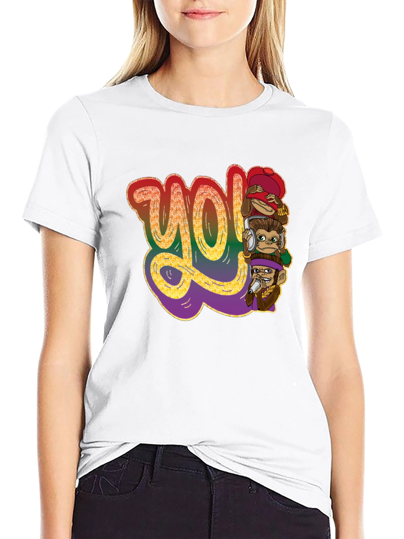 Black Yo! Monkey Stack Graphic T-Shirt view 9