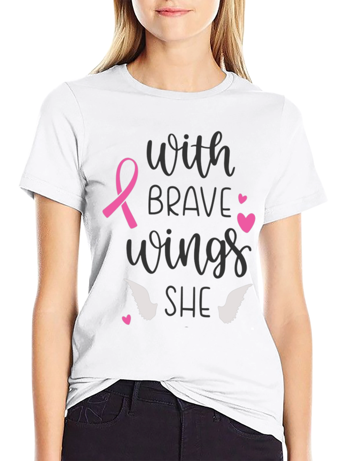 Black Brave Wings Breast Cancer Awareness T-Shirt view 9