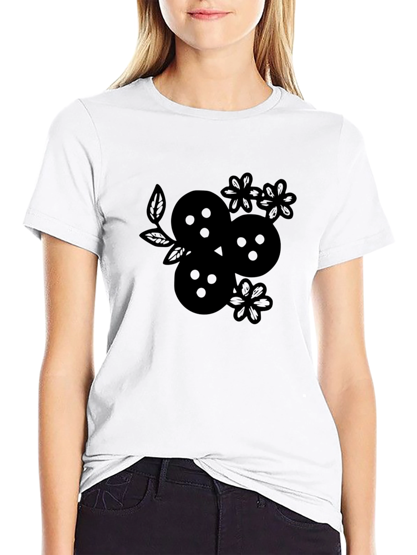 Black Black Graphic Tee - Floral Fruit Design view 9