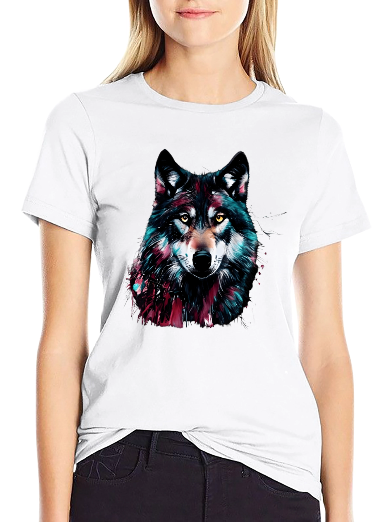 Black Wolf Graphic Print Crew Neck Men's T-Shirt view 9