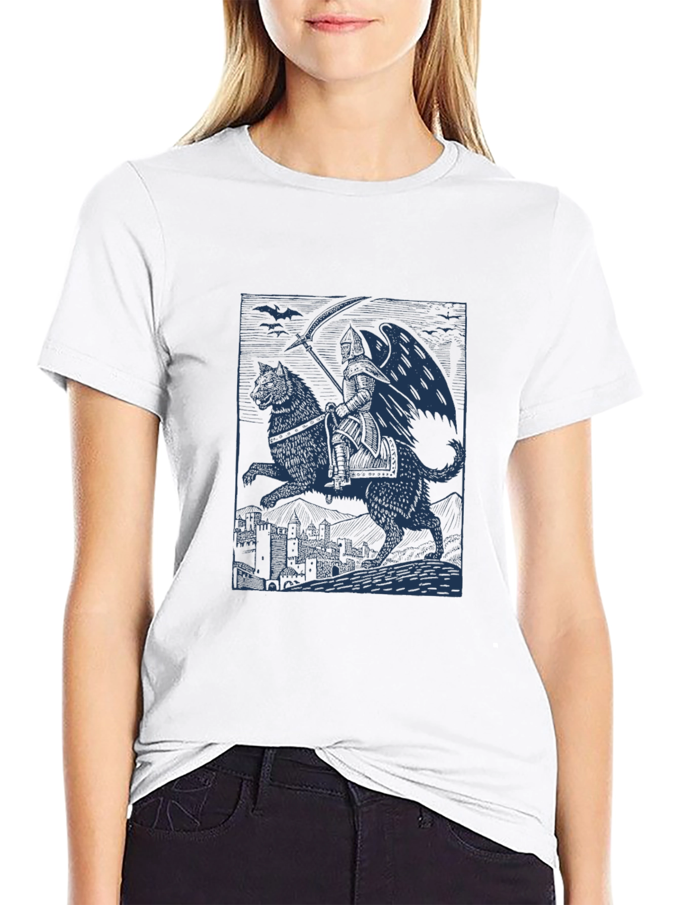 Grim Reaper Wolf Rider Graphic Tee - Black Cotton - 9
