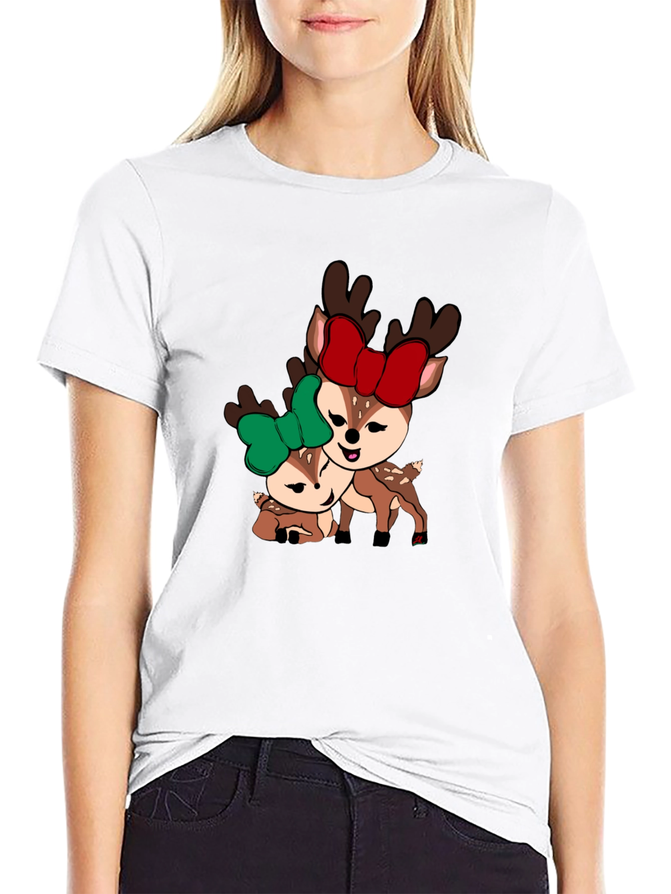 Black Cute Deer Couple T-Shirt - Holiday Season Apparel view 9