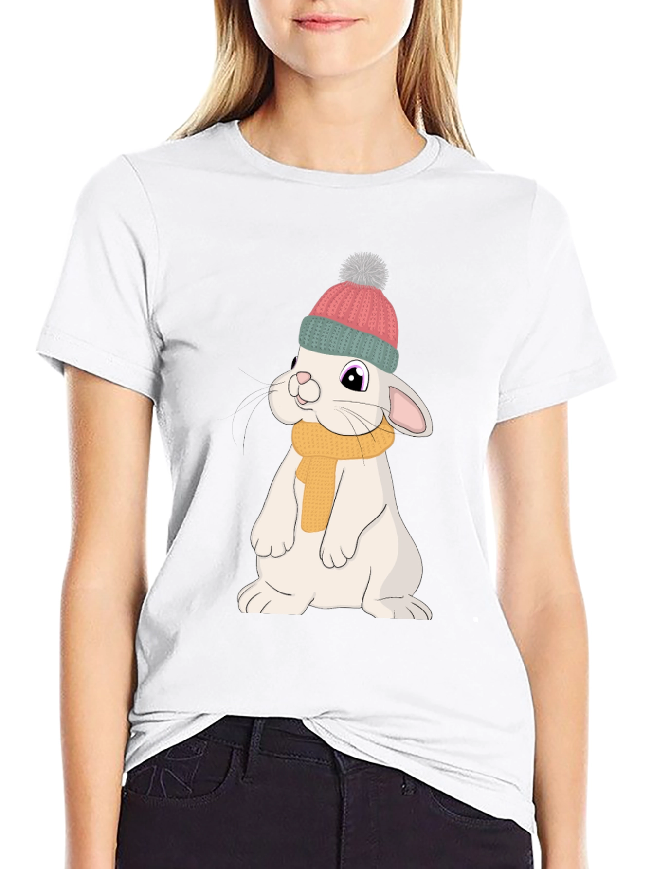 Black Cute Rabbit T-Shirt - Cartoon Bunny Graphic Tee view 9