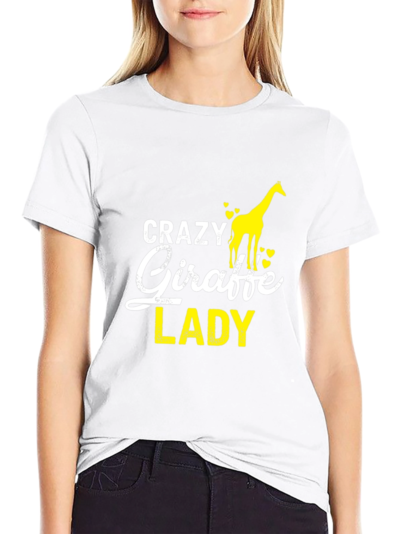 Black Crazy Giraffe Lady T-Shirt - Funny Animal Lover Tee view 9