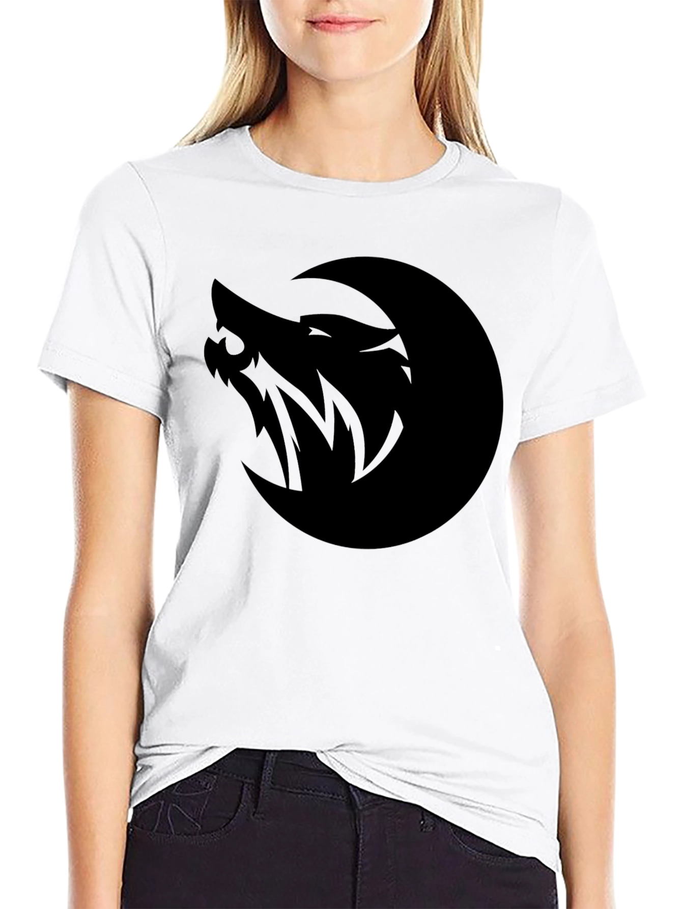 Black Wolf Moon Graphic Tee - Black Cotton T-Shirt view 9