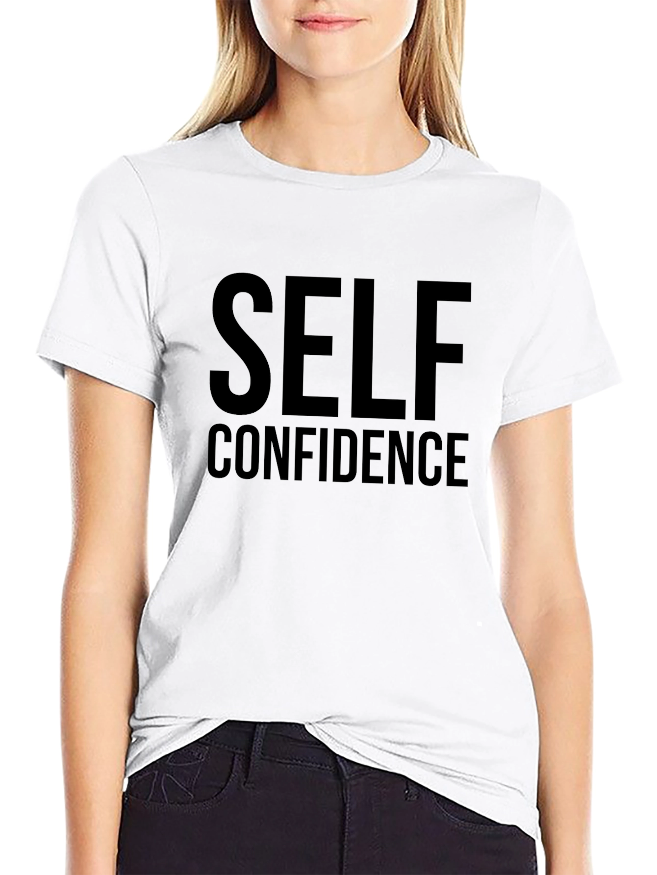 Black Self Confidence Graphic Tee - Black Cotton T-Shirt view 9