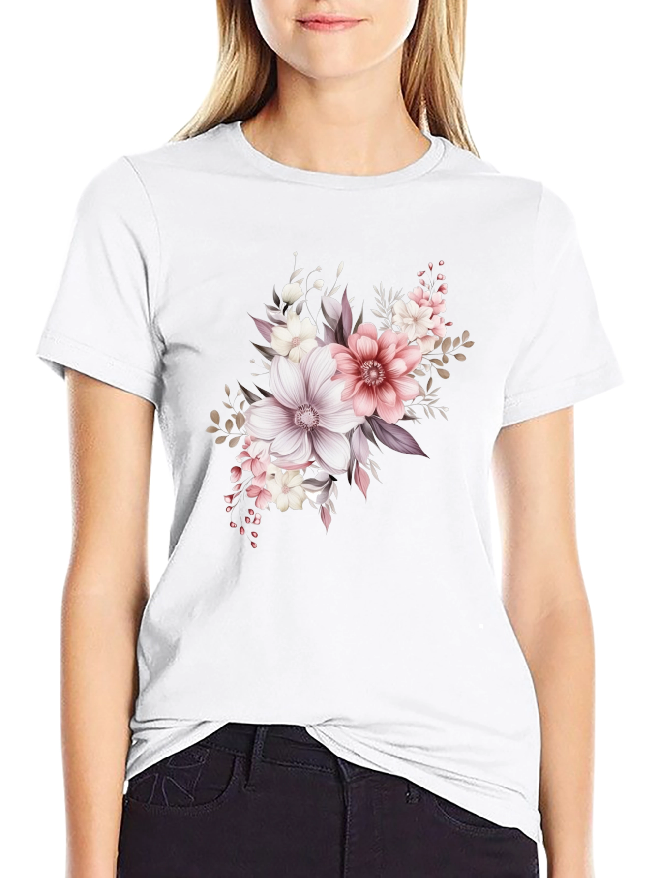 Black Floral Print Black T-Shirt view 9