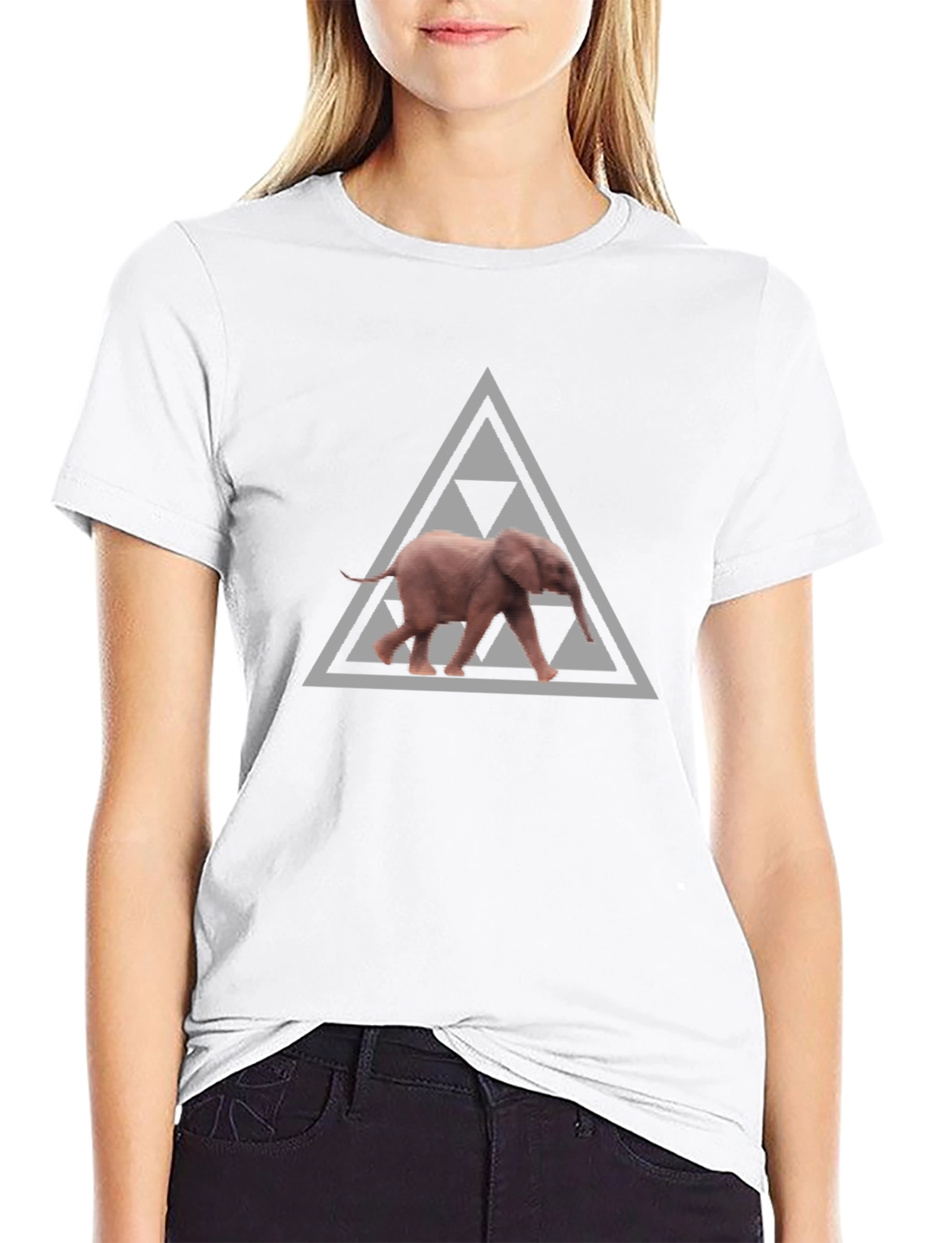 Black Elephant Triforce Graphic Print Black T-Shirt view 9