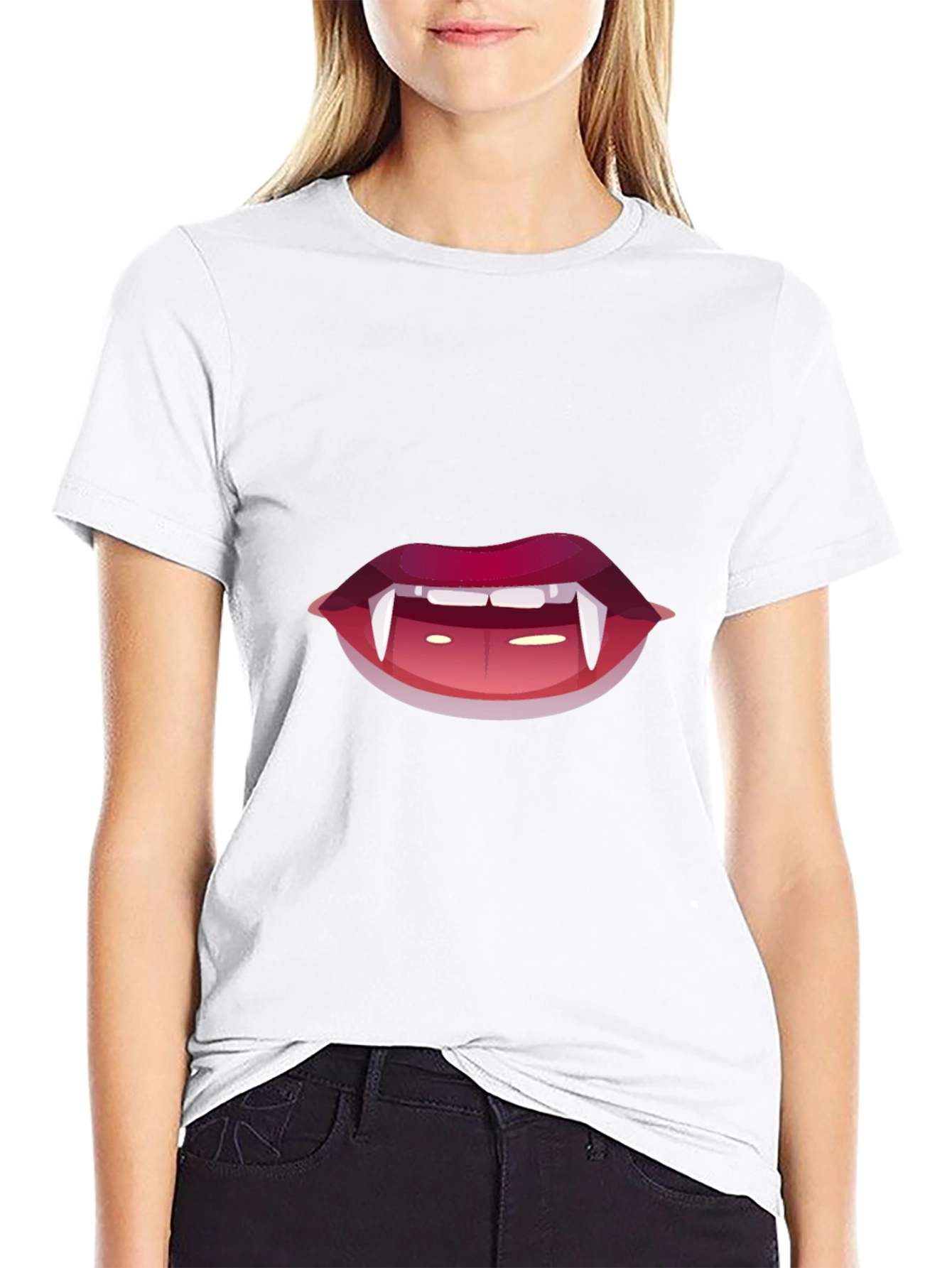 Black Vampire Lips Graphic Tee - Black Cotton T-Shirt view 9