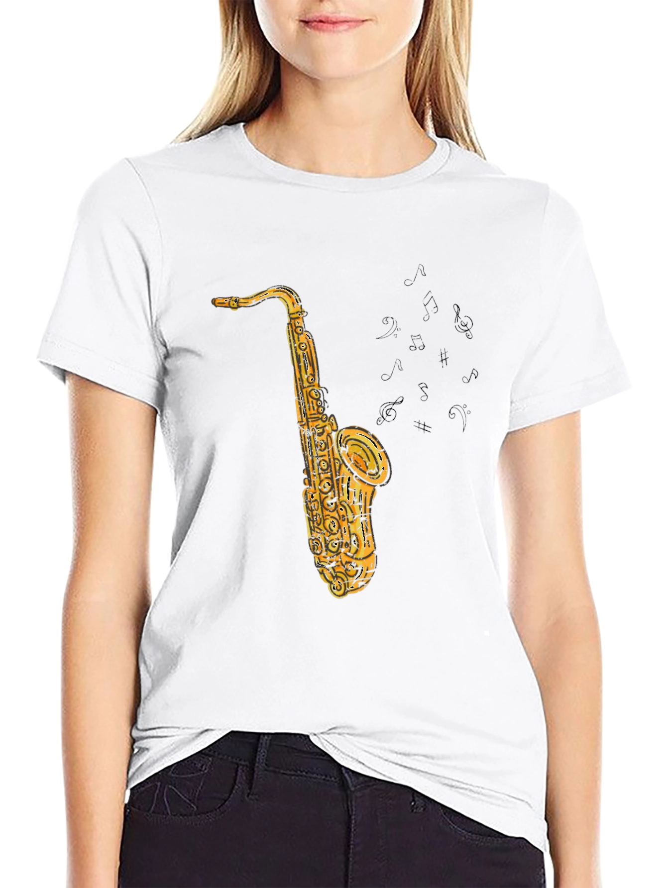 Black Saxophone Graphic Tee - Black Cotton T-Shirt view 9