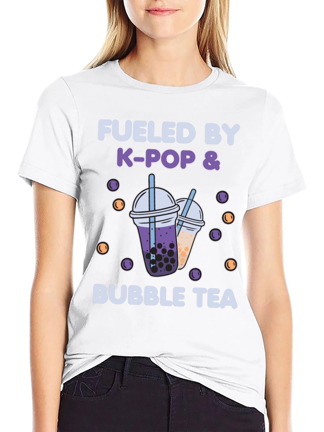 Black Fueled by K-Pop & Bubble Tea Graphic T-Shirt view 9