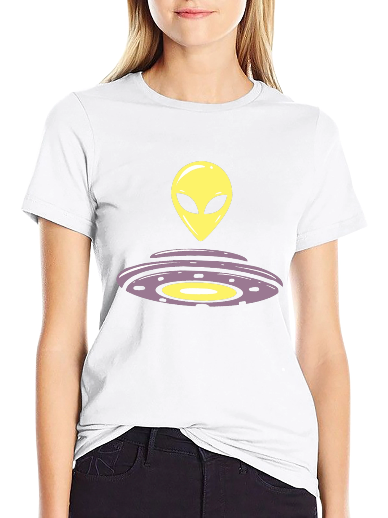 Black Alien UFO Graphic Tee - Black Casual T-Shirt view 9
