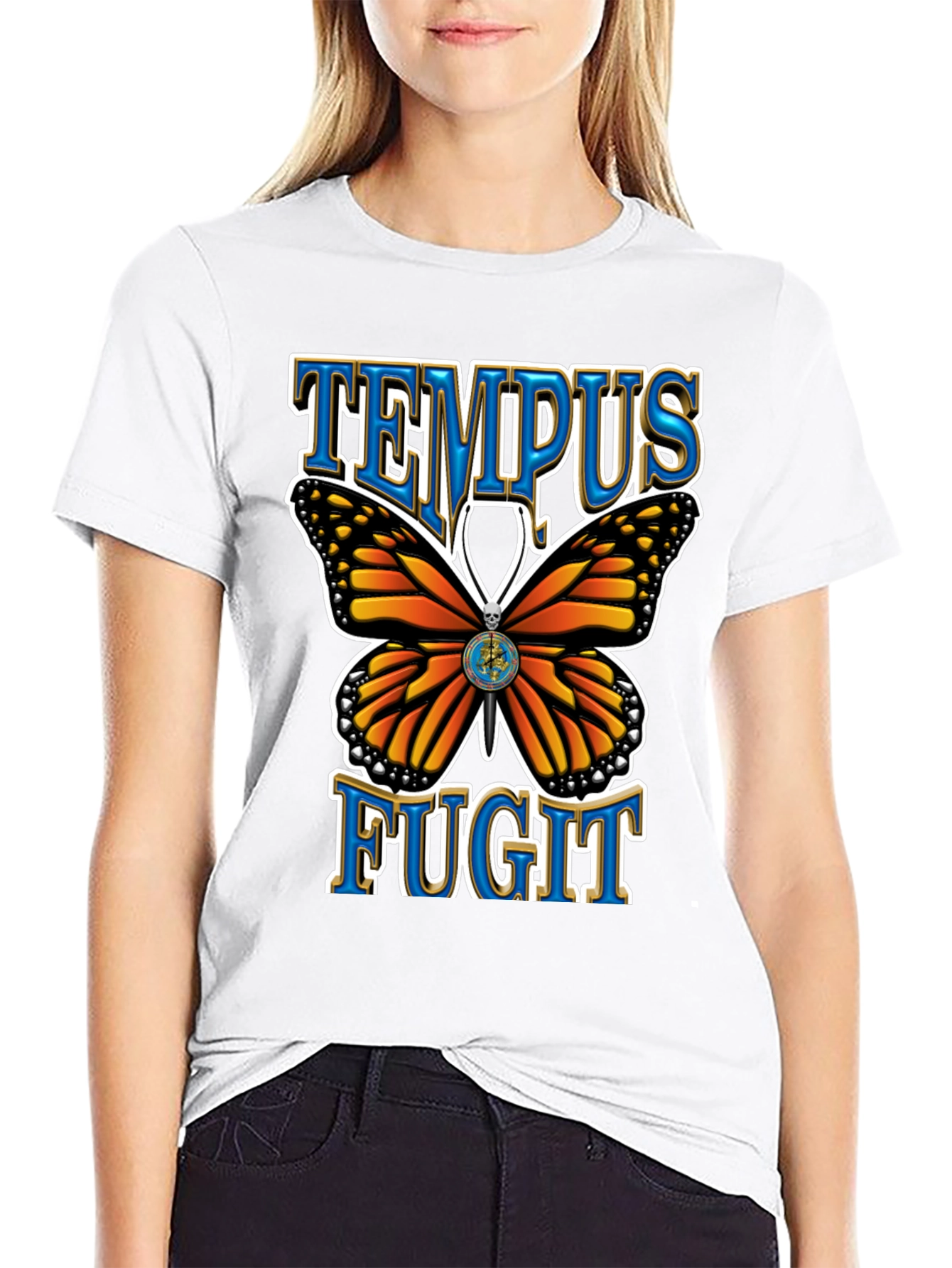 Black Tempus Fugit Butterfly Graphic Tee - Classic Black view 9