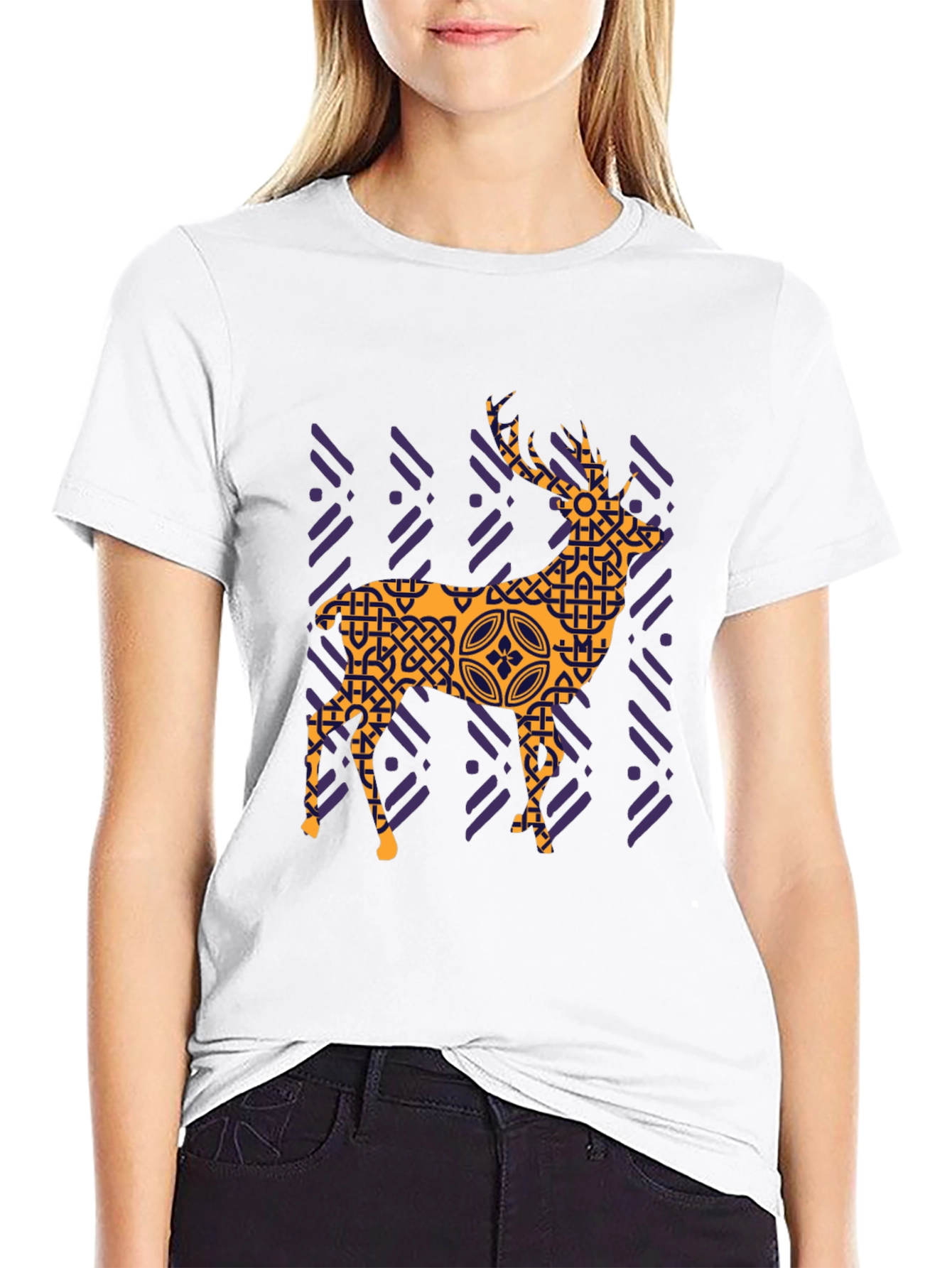 Black Geometric Deer Graphic Tee - Black view 9