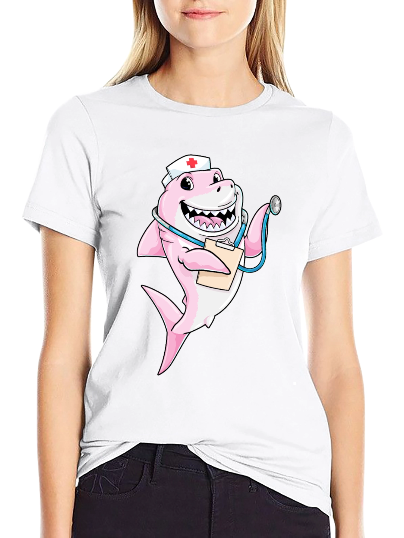 Black Nurse Shark T-Shirt - Funny Cartoon Graphic Tee view 9