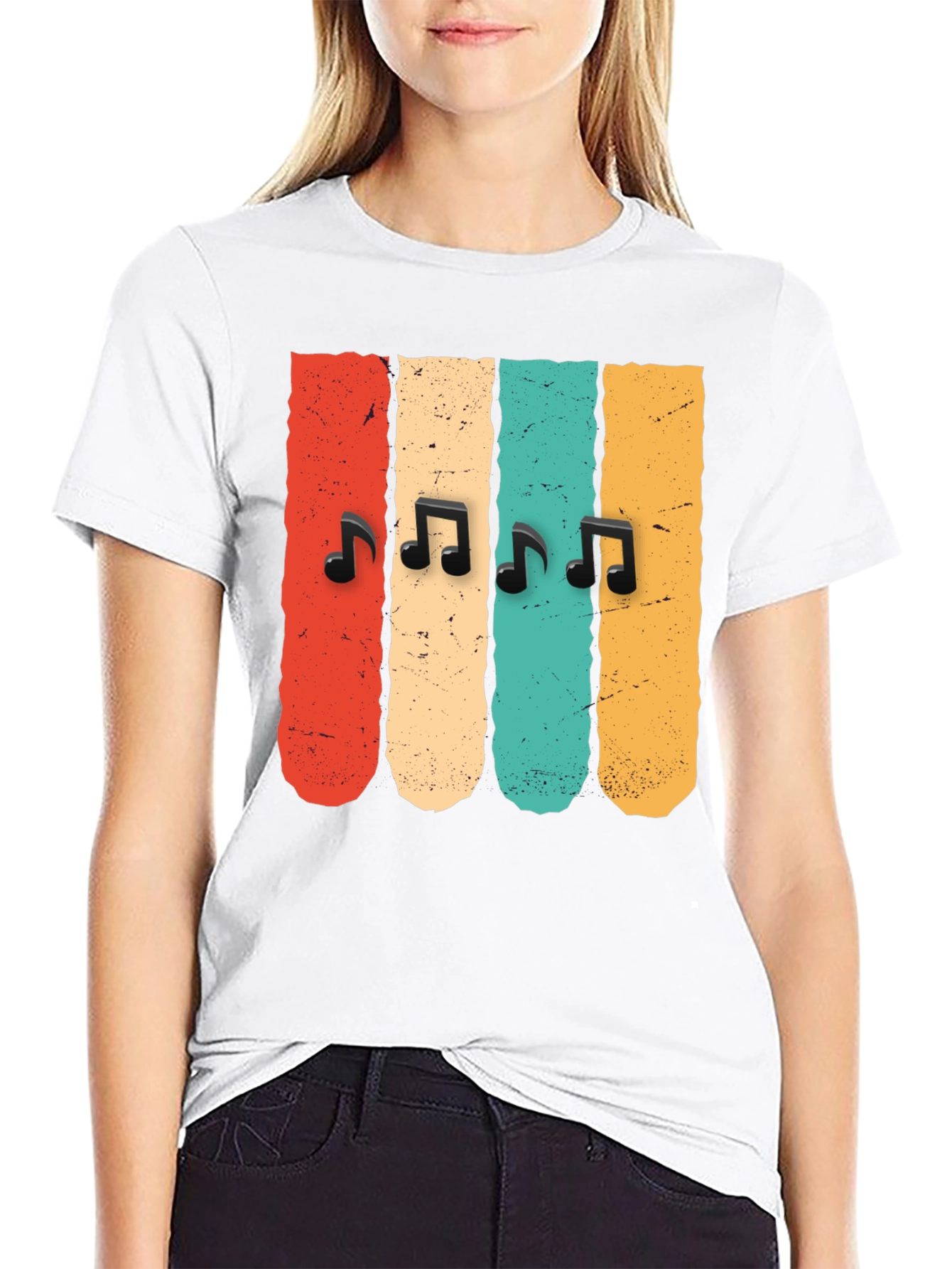 Black Retro Music Notes T-Shirt view 9