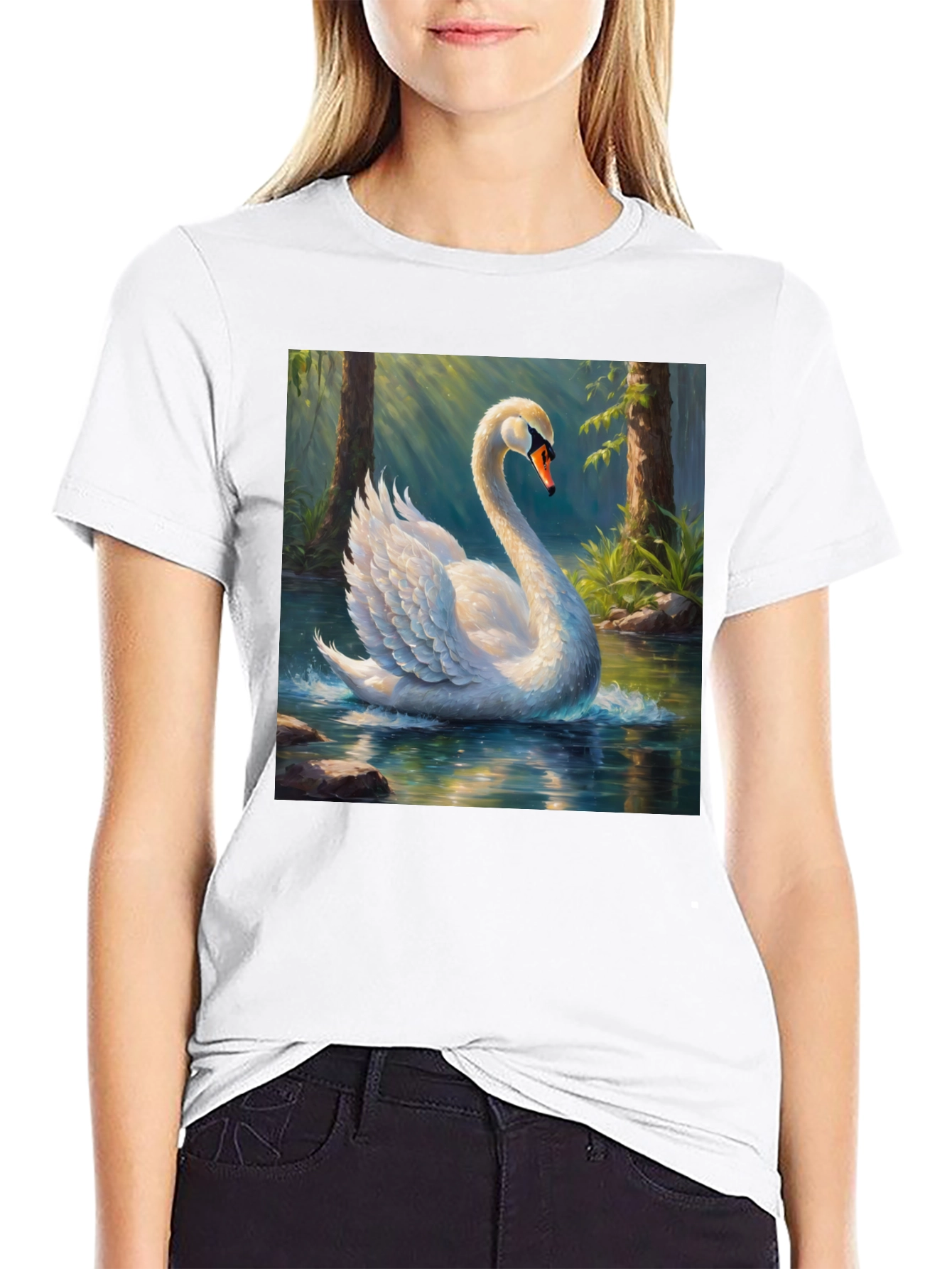 Black Elegant Swan Graphic T-Shirt view 9