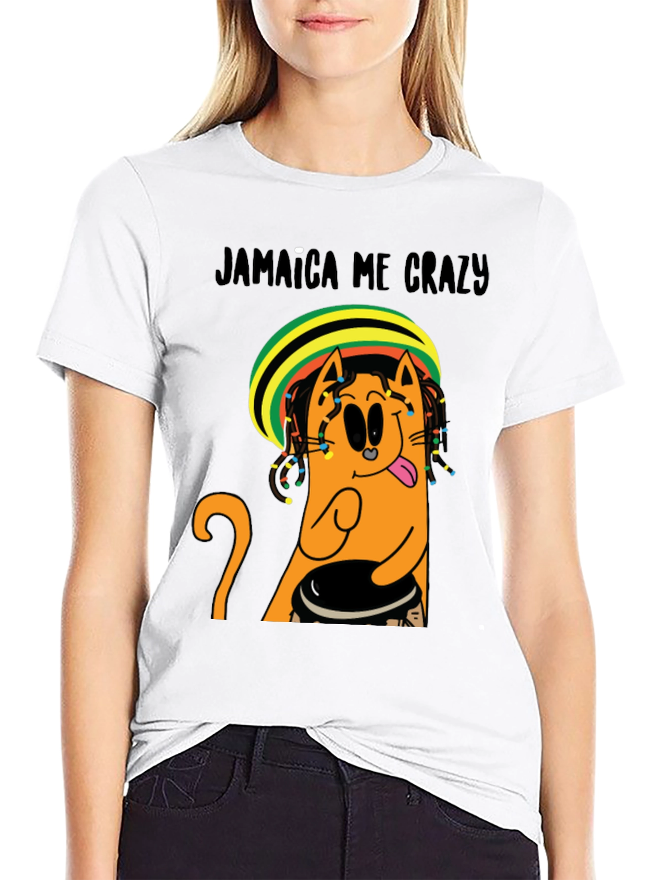 Black Jamaica Me Crazy T-Shirt - Cat Reggae Design view 9