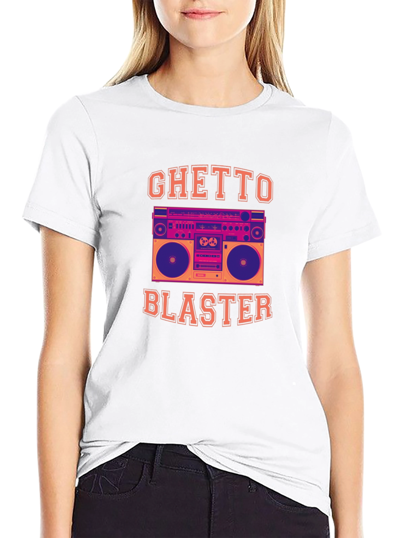 Black Ghetto Blaster Graphic Tee - Retro Boombox T-Shirt view 9