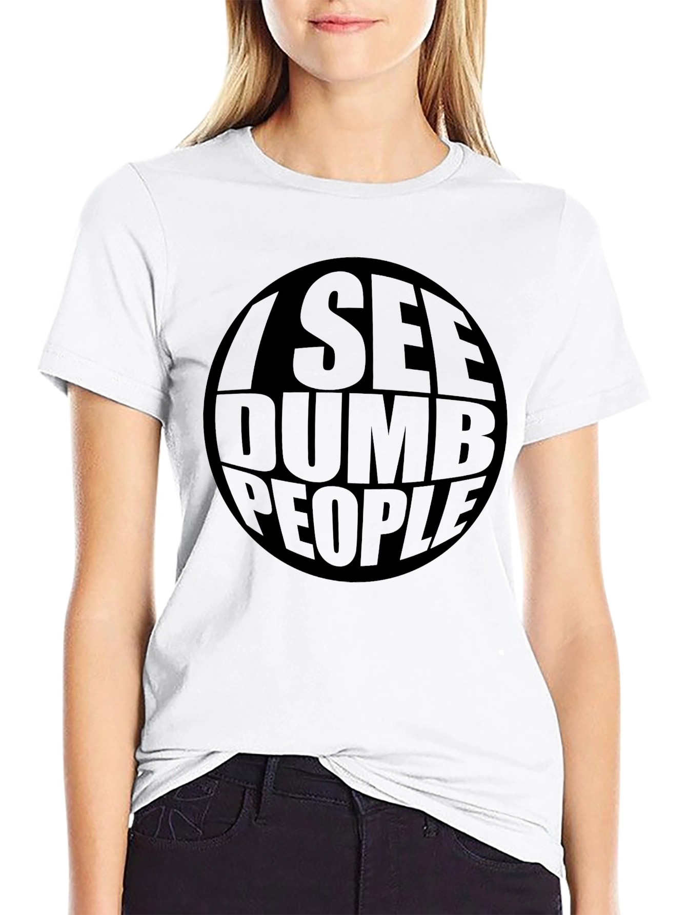 Black I See Dumb People Graphic Tee - Black Crew Neck Cotton T-Shirt view 9