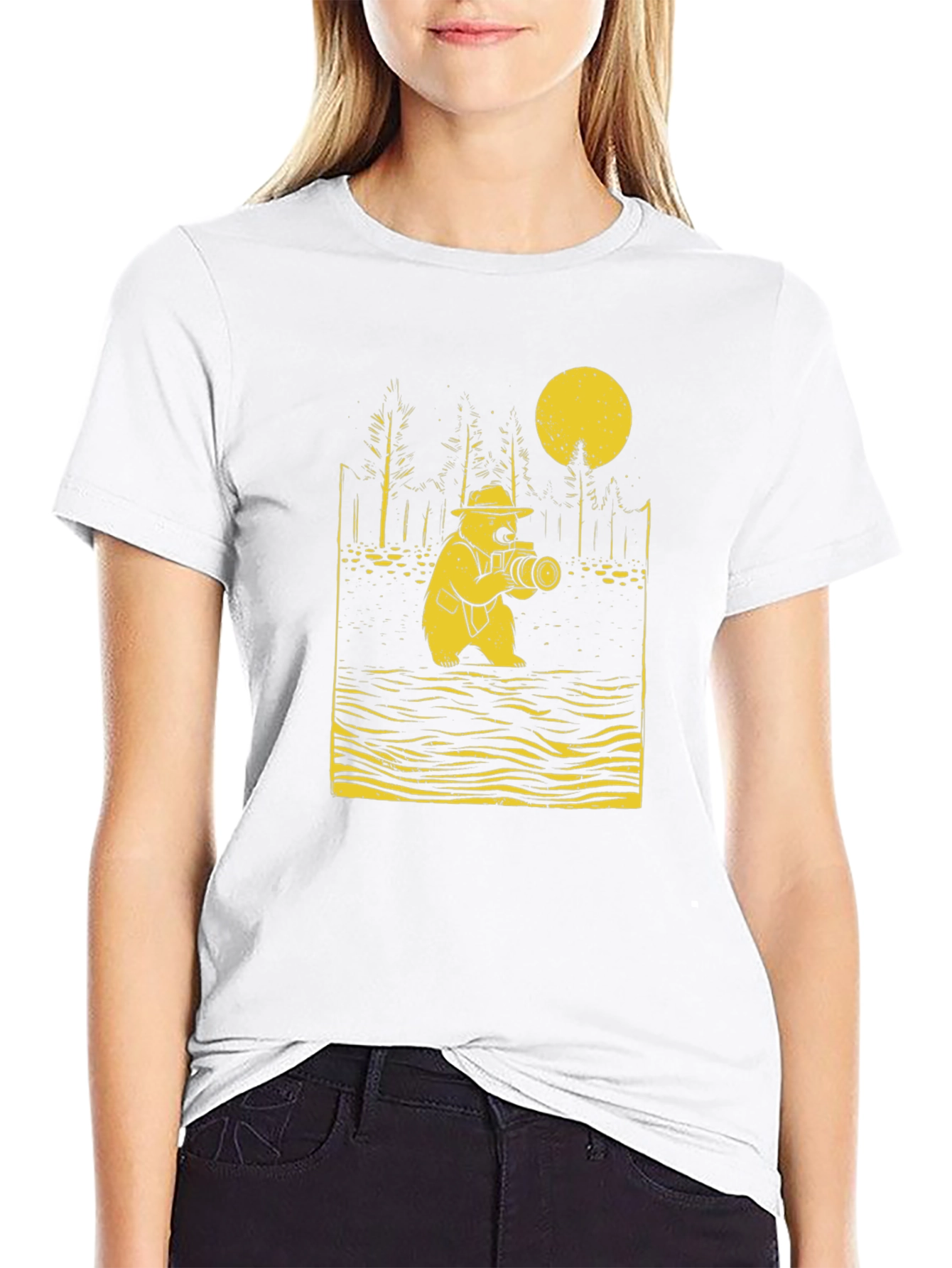 Black Bear Photographer Graphic Tee - Black Cotton T-Shirt view 9
