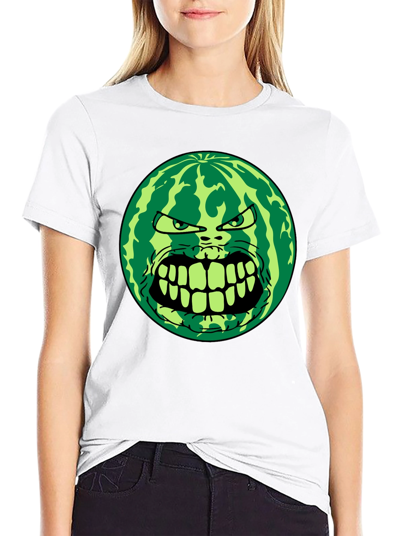 Black Angry Watermelon Graphic Tee - Black Cotton Blend view 9
