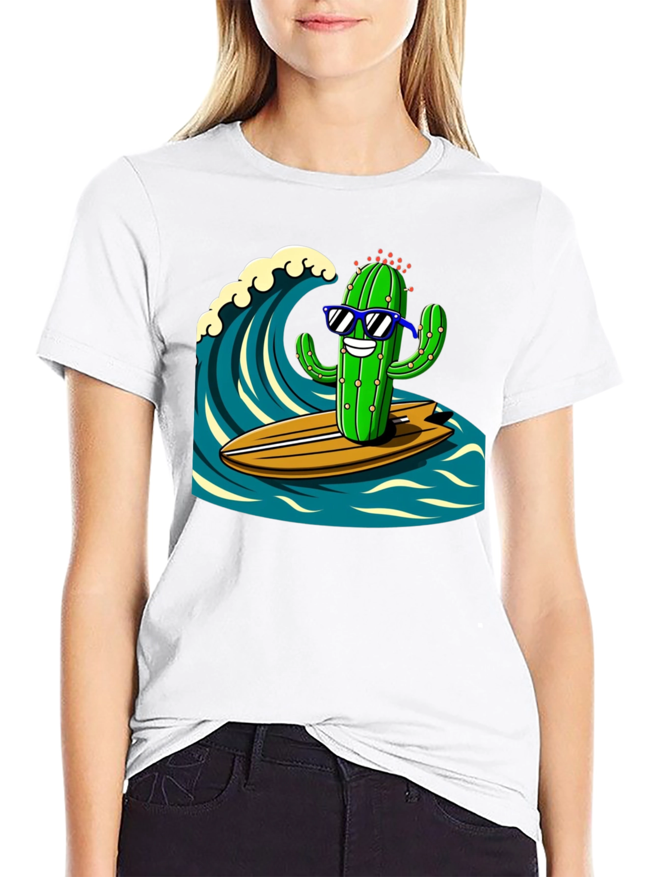 Black Surfing Cactus Graphic Tee - Mens Black T-Shirt view 9