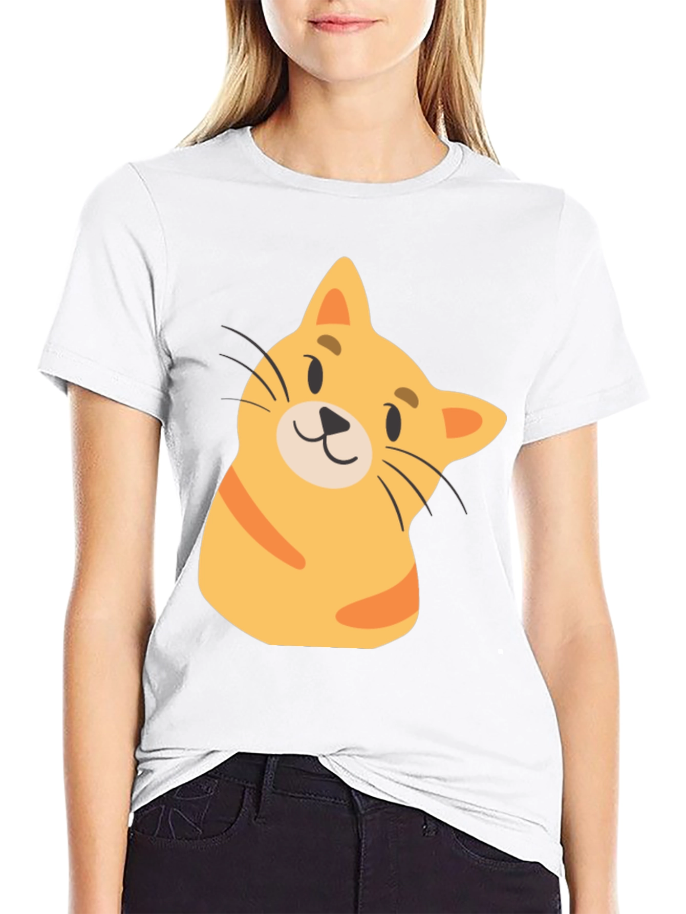 Black Cute Cartoon Cat Black T-Shirt view 9