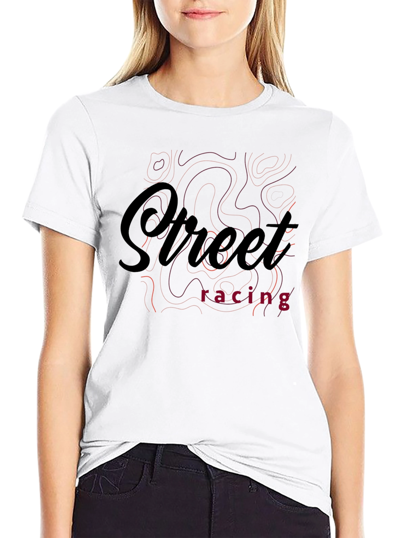 Black Street Racing Graphic Print Black T-Shirt view 9