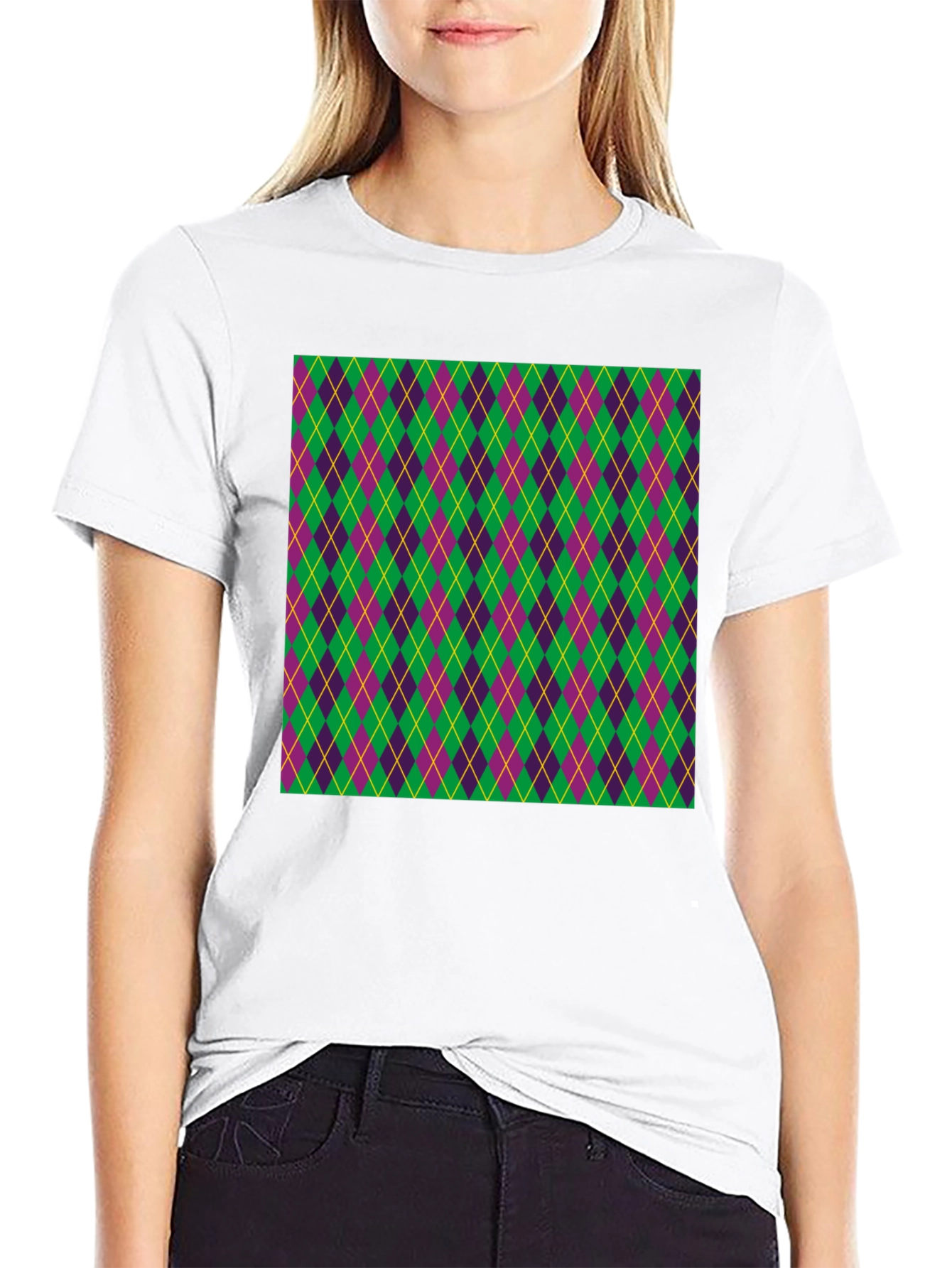 Black Mardi Gras Argyle T-Shirt, Festival Fashion view 9