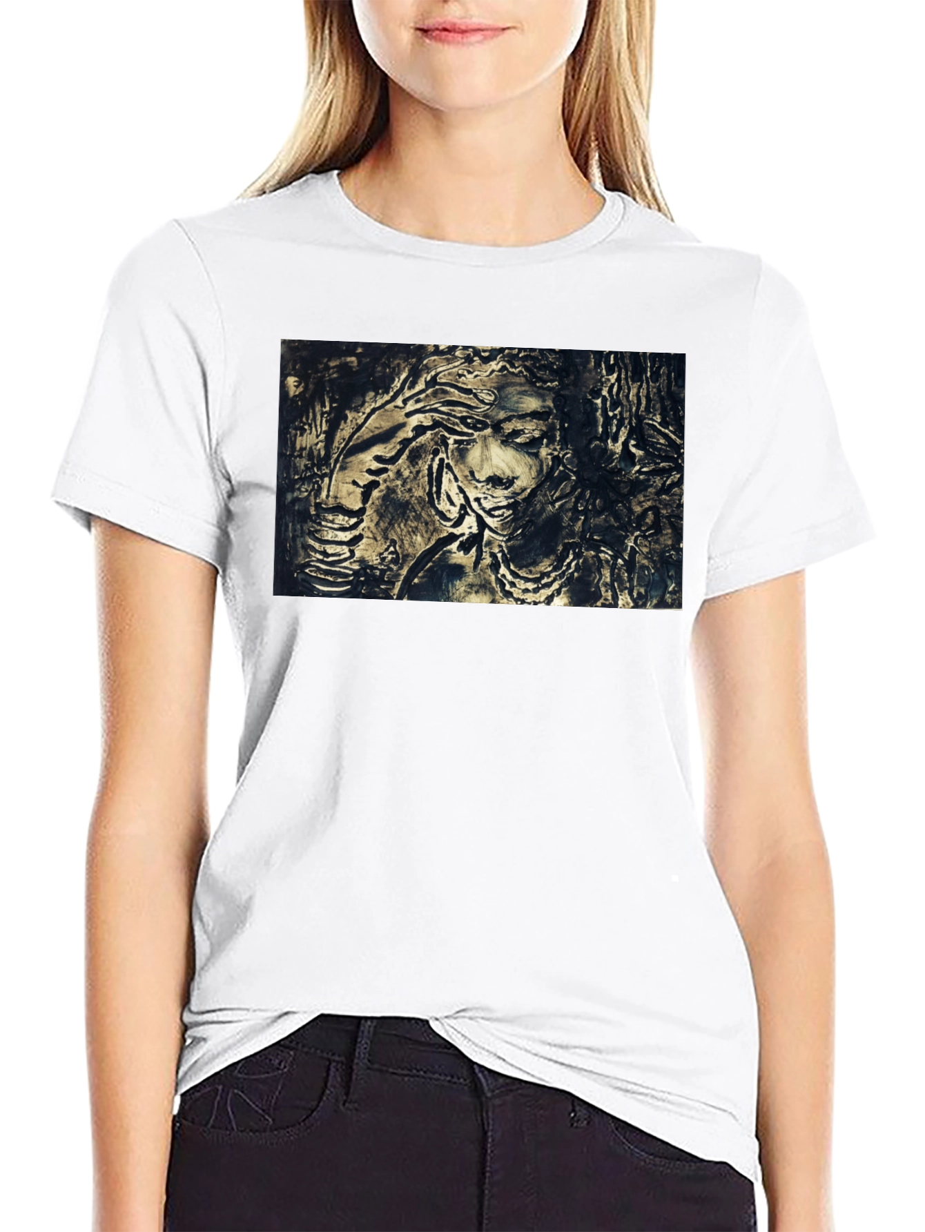 Black Artistic Woman Graphic Black T-Shirt view 9
