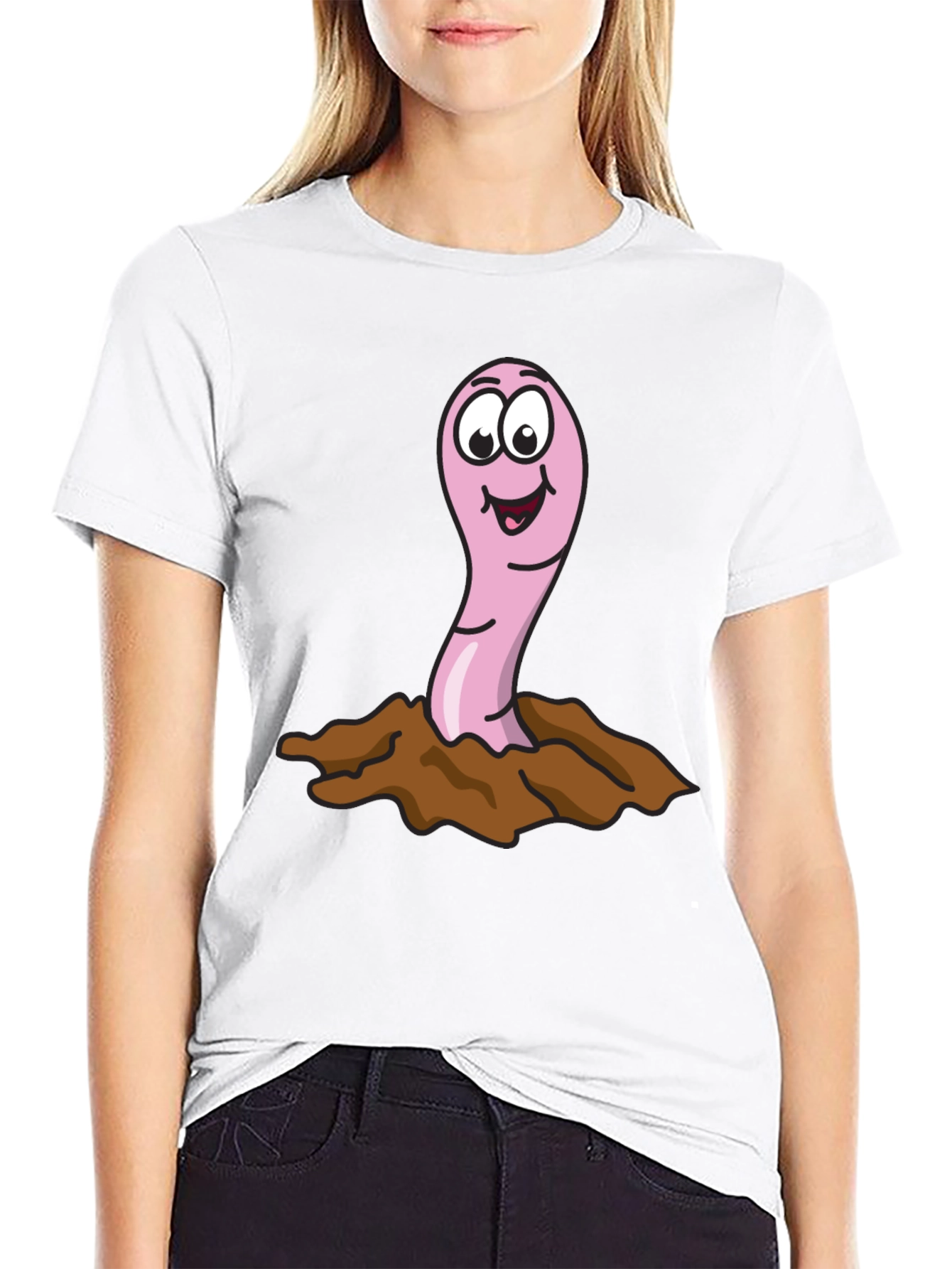 Black Funny Worm T-Shirt - Cartoon Earthworm Tee view 9