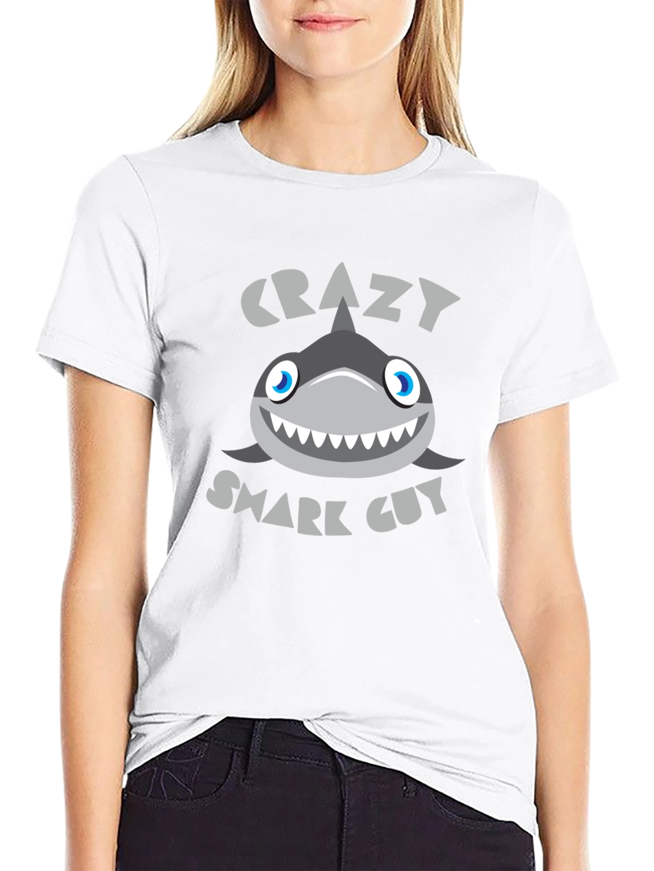Black Crazy Shark Guy Black Graphic Tee view 9