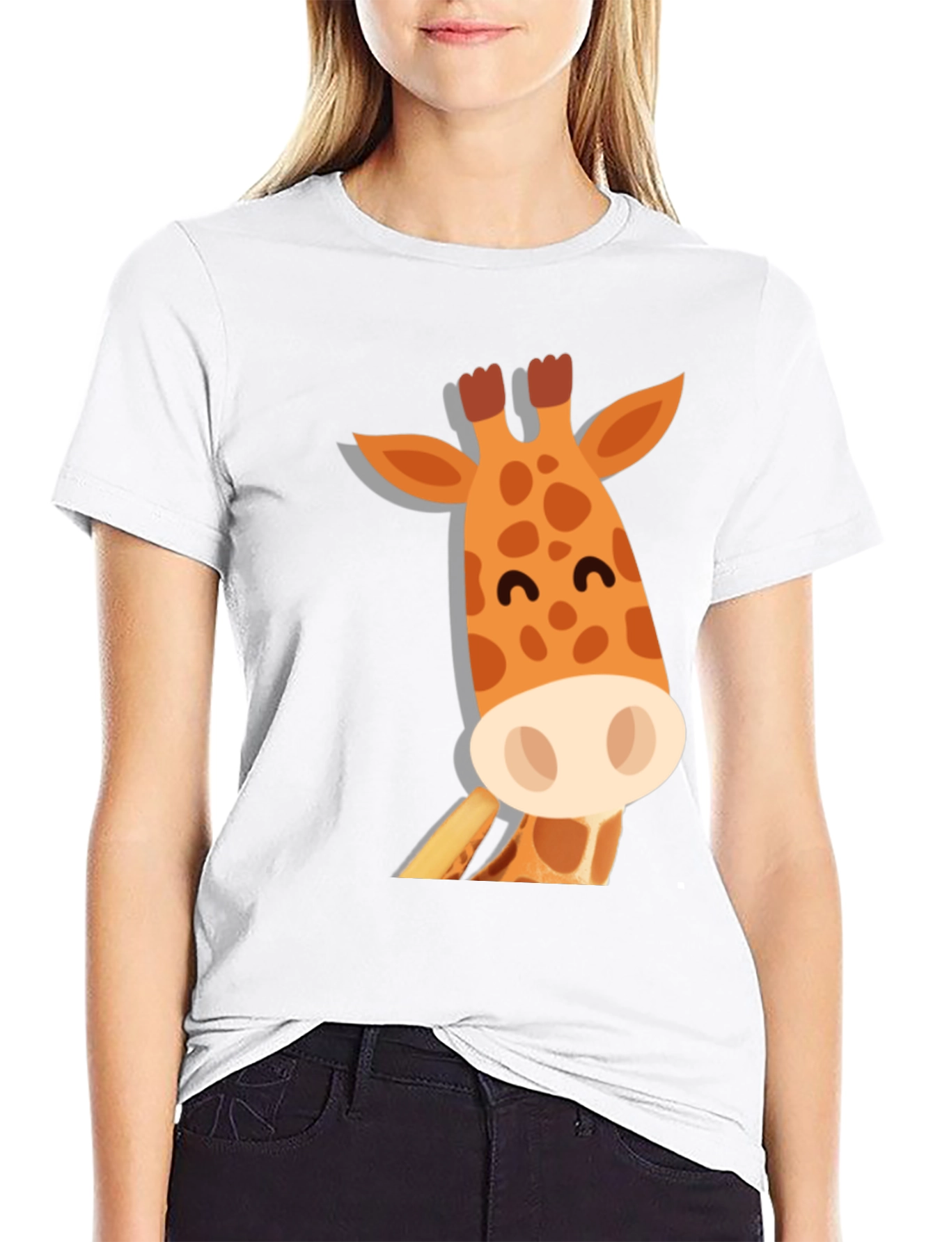Black Cute Giraffe Graphic Tee - Black Cotton T-Shirt view 9