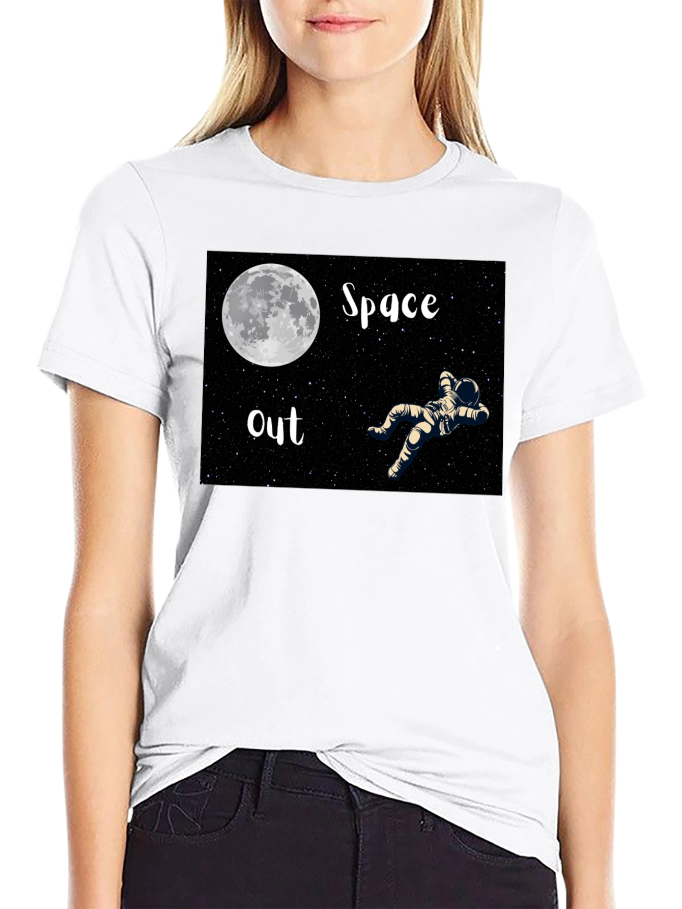 Space Out Black T-Shirt - Astronaut Moon Design - 9