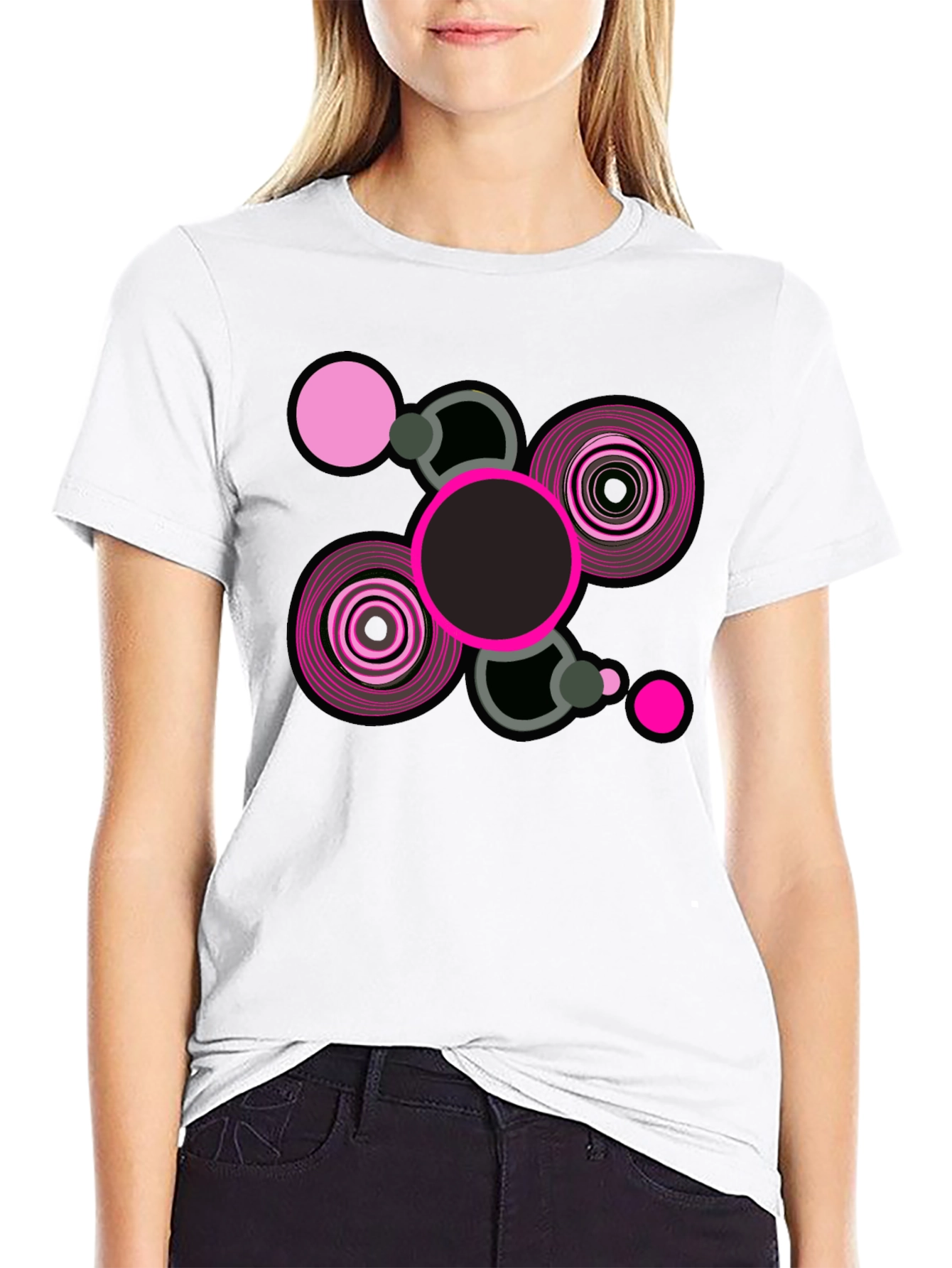 Black Abstract Geometric Graphic Print Black T-Shirt view 9