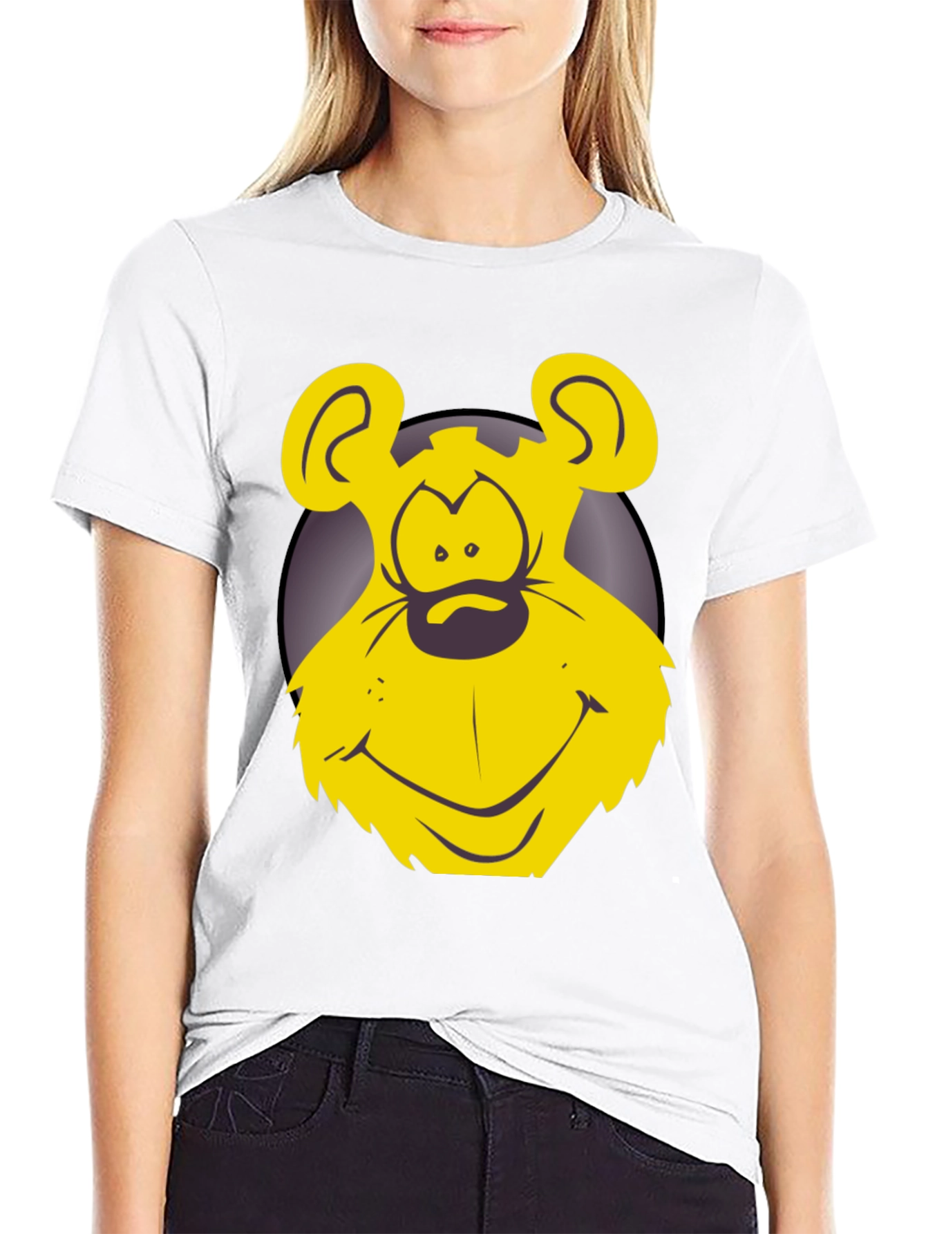 Black Funny Yellow Cartoon Bear Graphic T-Shirt view 9