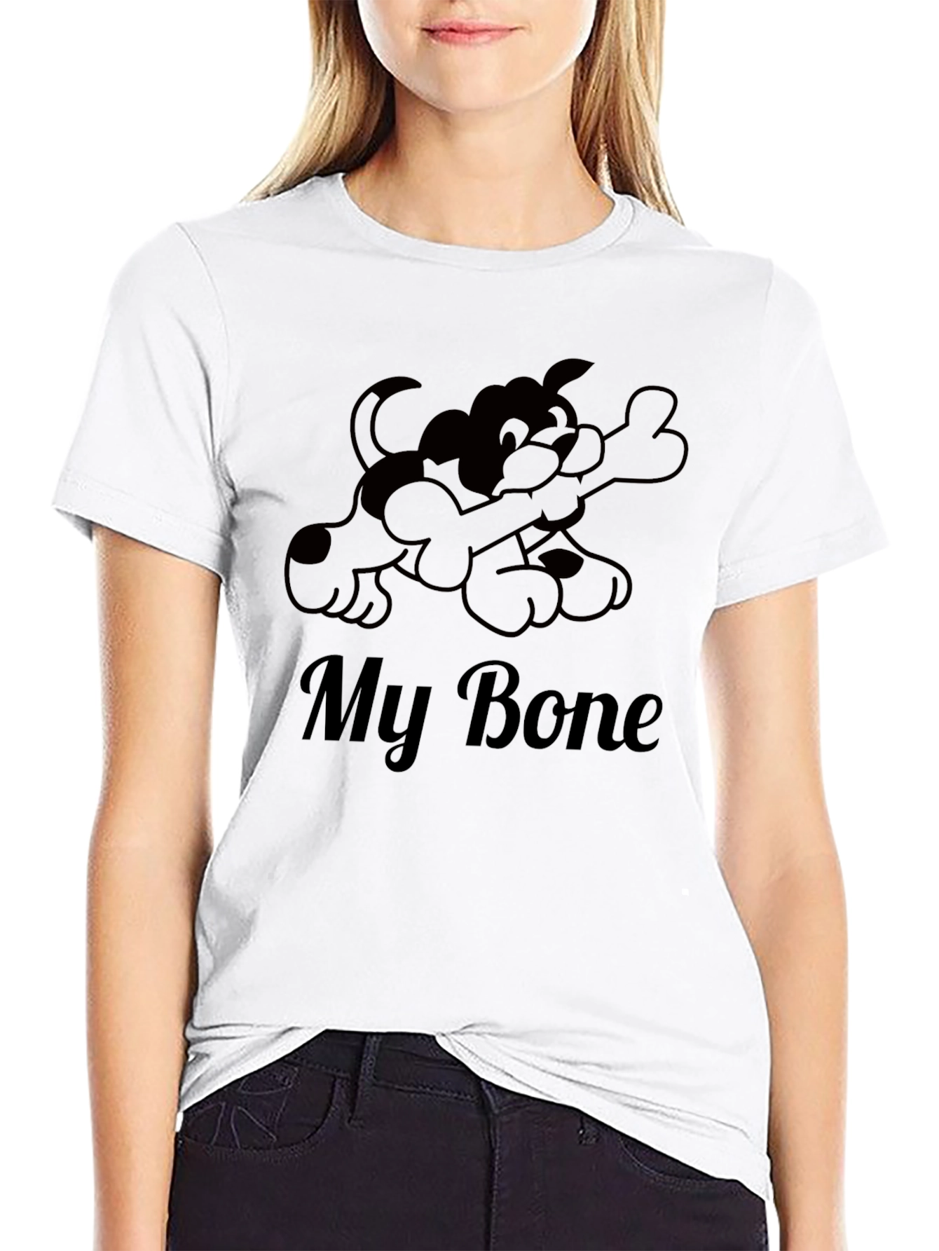 Black My Bone T-Shirt - Dog Cartoon Graphic Tee view 9