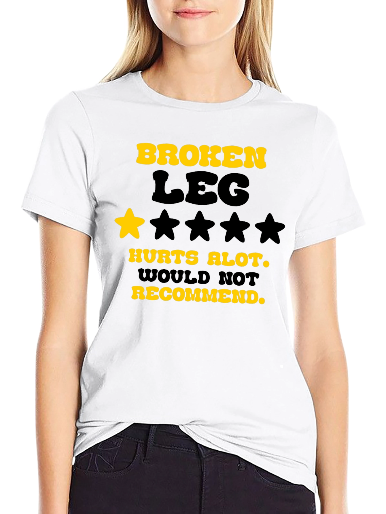 Black Broken Leg Humor T-Shirt - Hurts Alot, Not Recommended view 9