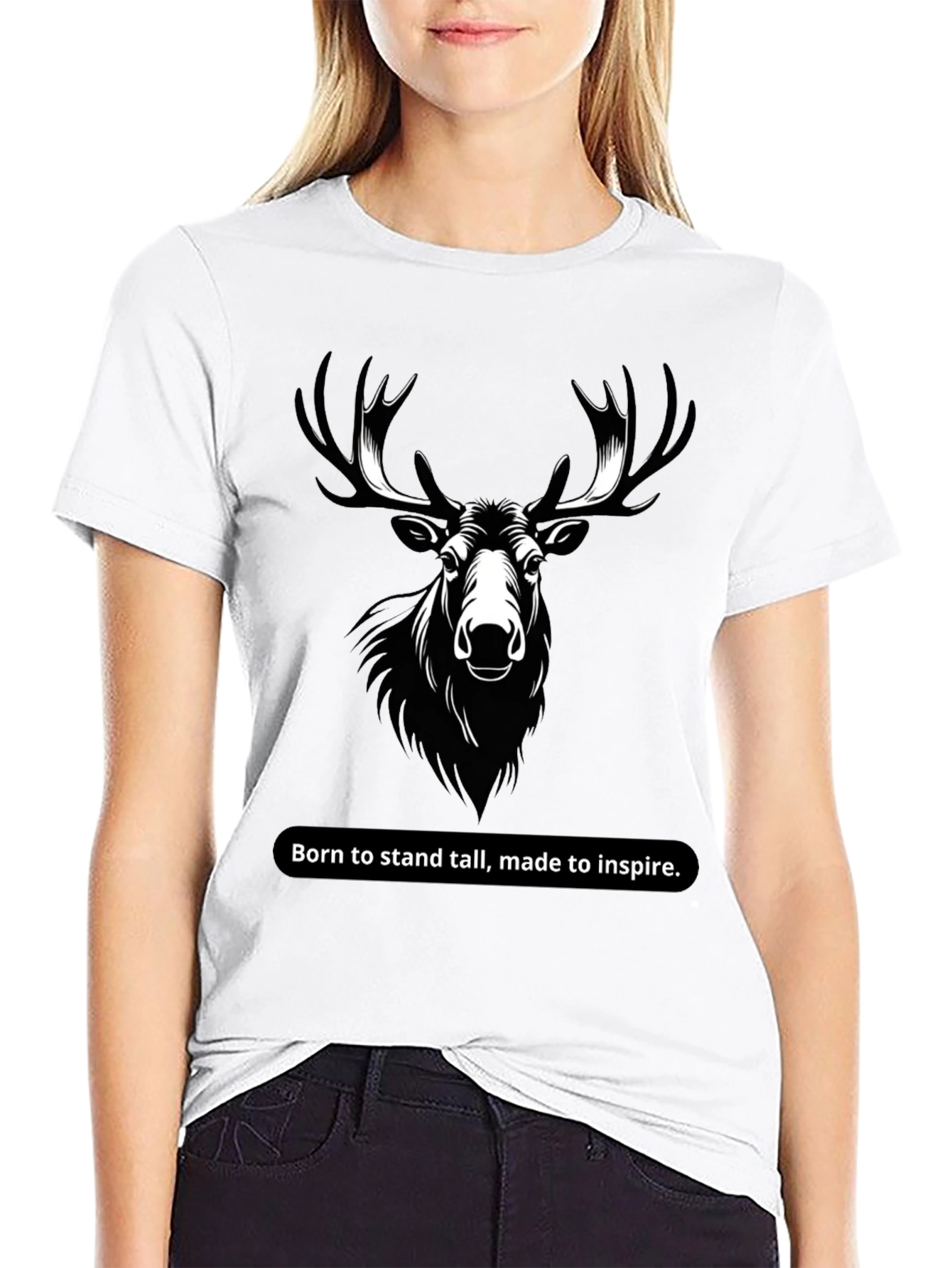 Black Men's Black T-Shirt with Moose Graphic view 9