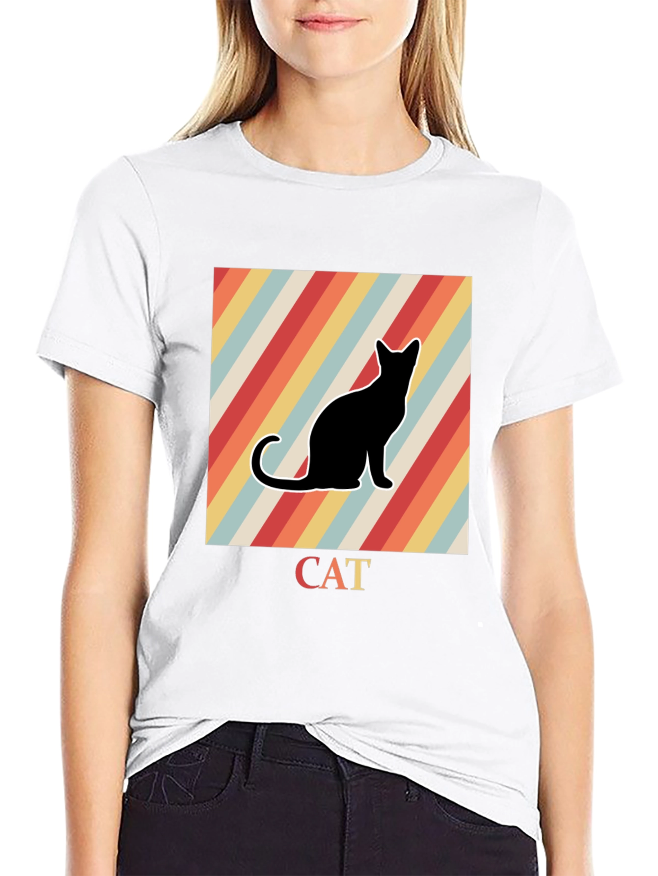 Black Retro Cat Graphic T-Shirt - Black view 9