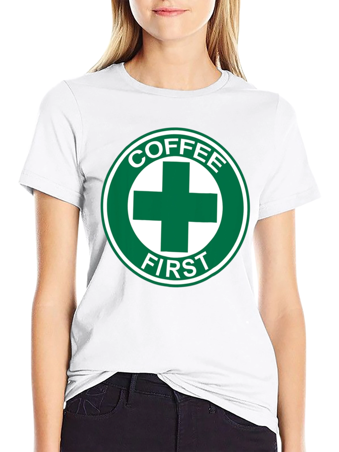 Black Coffee First T-Shirt - Green Cross Design view 9
