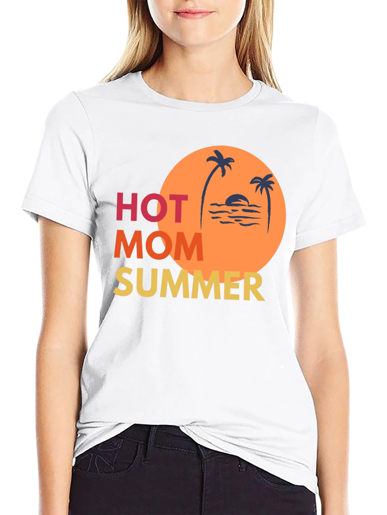 Black Hot Mom Summer Graphic Tee - Black Cotton T-Shirt view 9