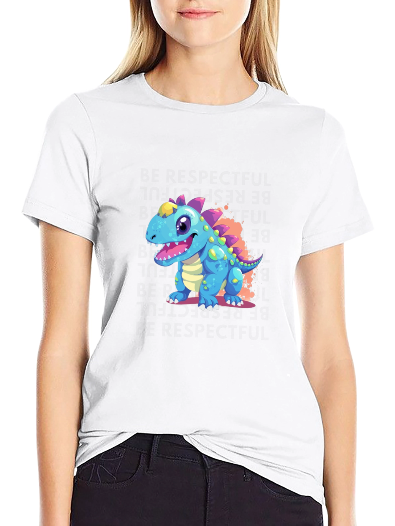 Black Cartoon Dinosaur Graphic Tee - Fun & Unique! view 9