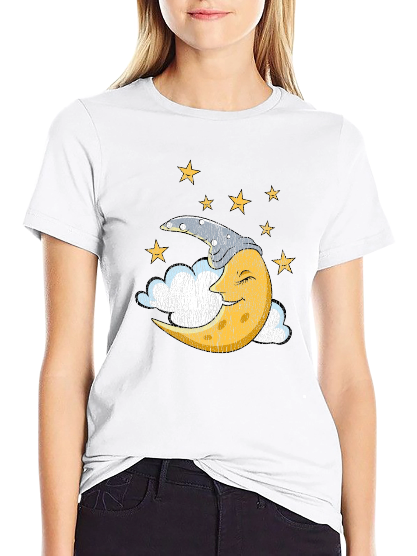 Black Sleepy Moon Graphic T-Shirt - Dreamy Celestial Design view 9