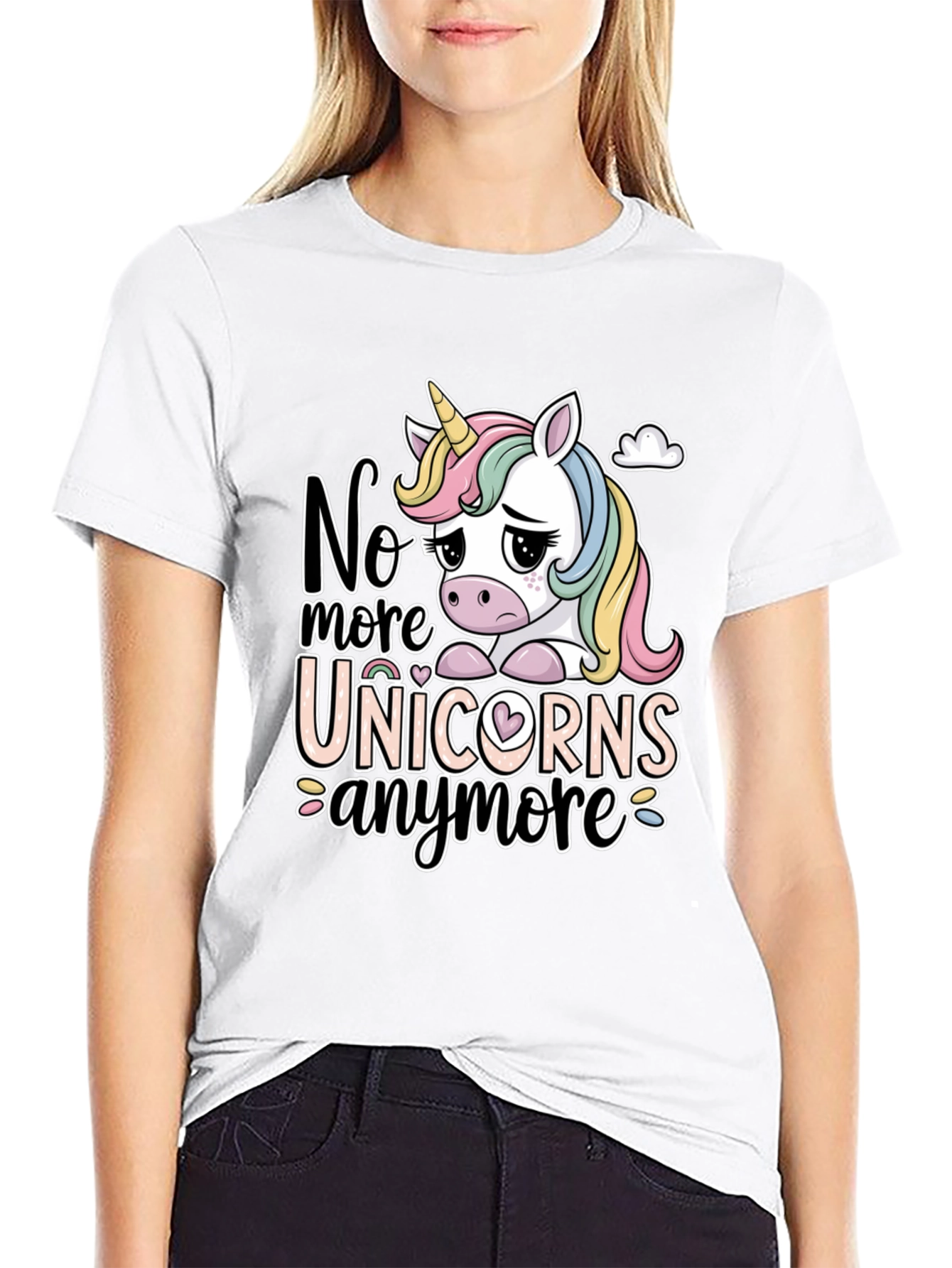 Black Sad Unicorn Graphic Tee - "No More Unicorns" Black T-Shirt view 9